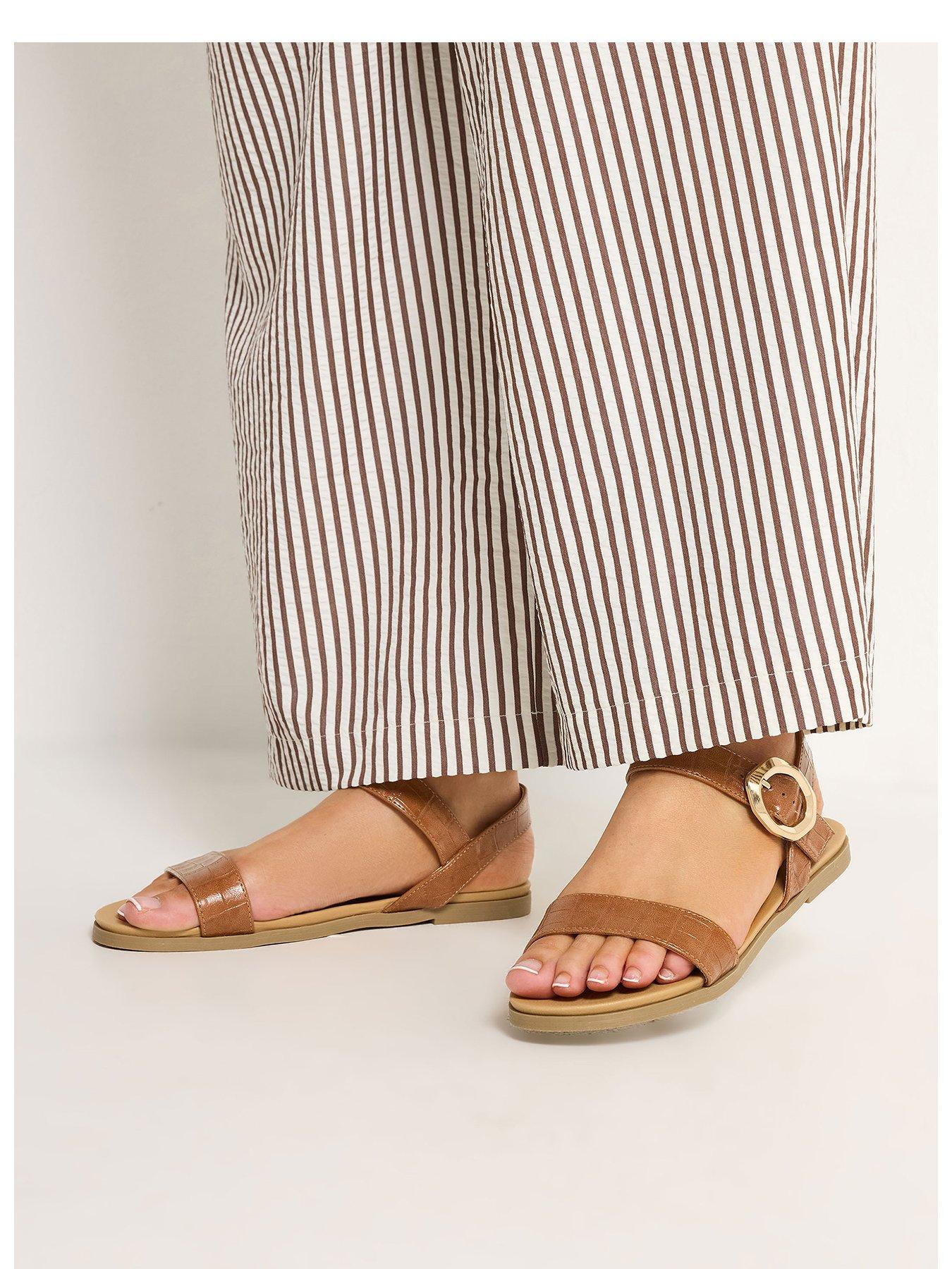 Yours Wide Fit 2 Part Brushed Buckle Sandals - Brown