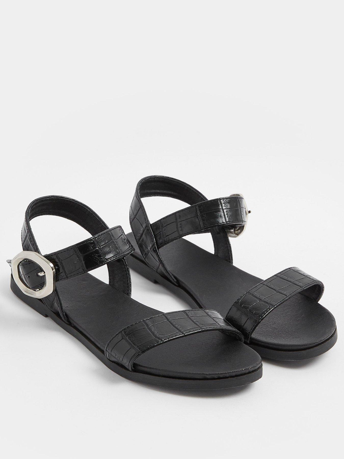 yours-wide-fit-2-part-brushed-buckle-sandal-blackstillFront