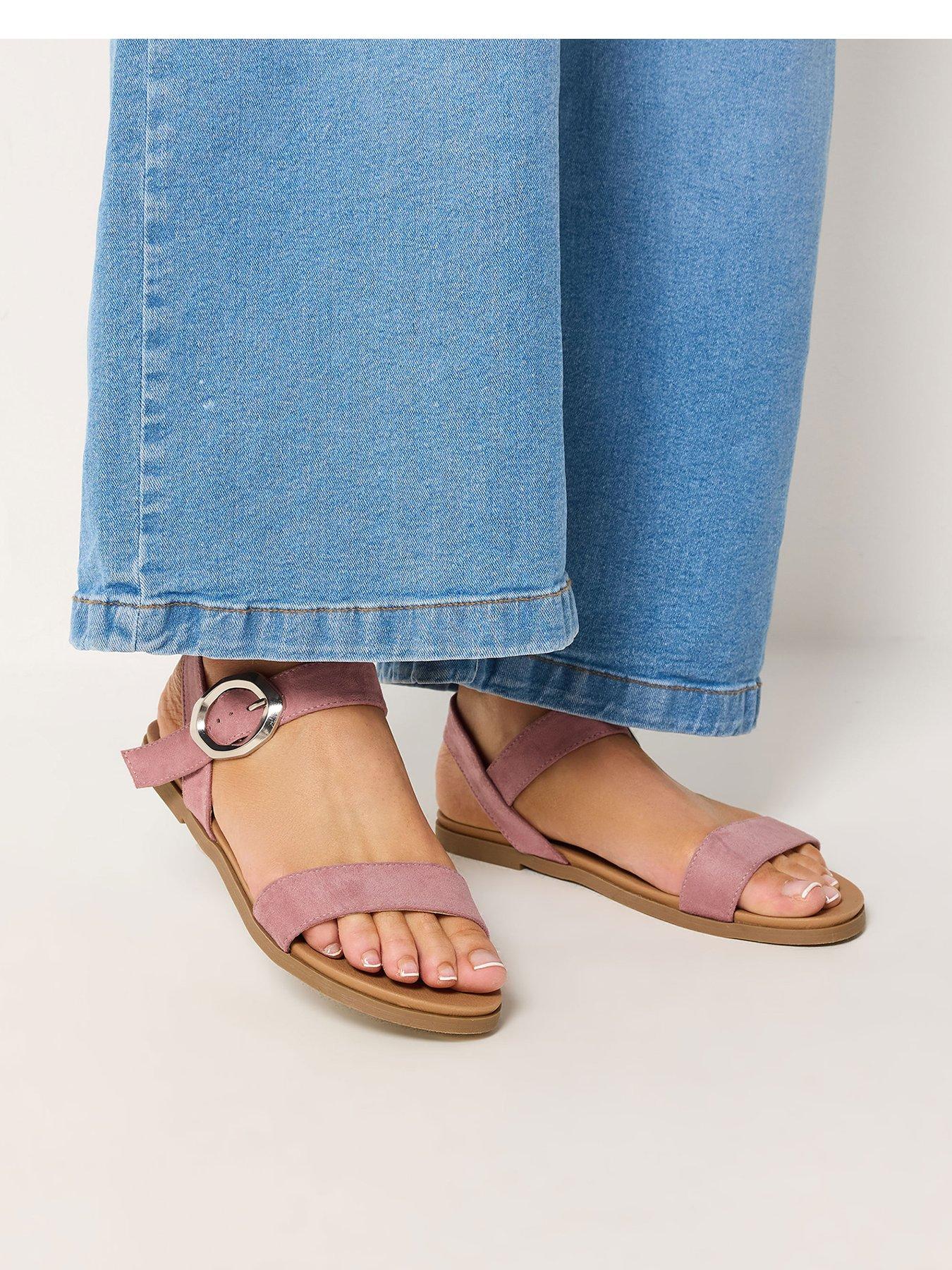 Image 1 of 4 of Yours Extra Wide Fit 2 Part Brushed Buckle Sandals - Pink