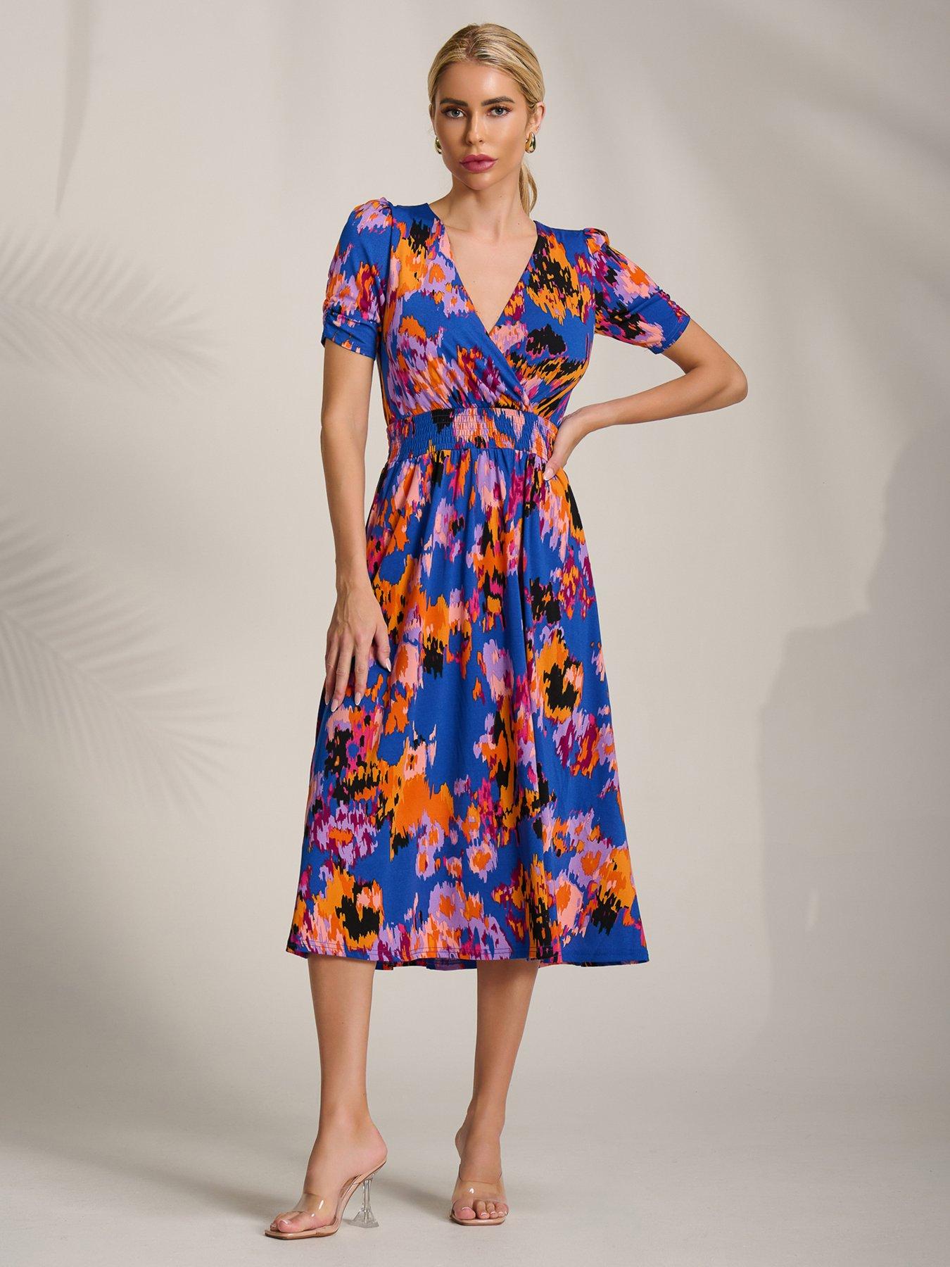 Jolie Moi Short Sleeve Printed Jersey Midi Dress