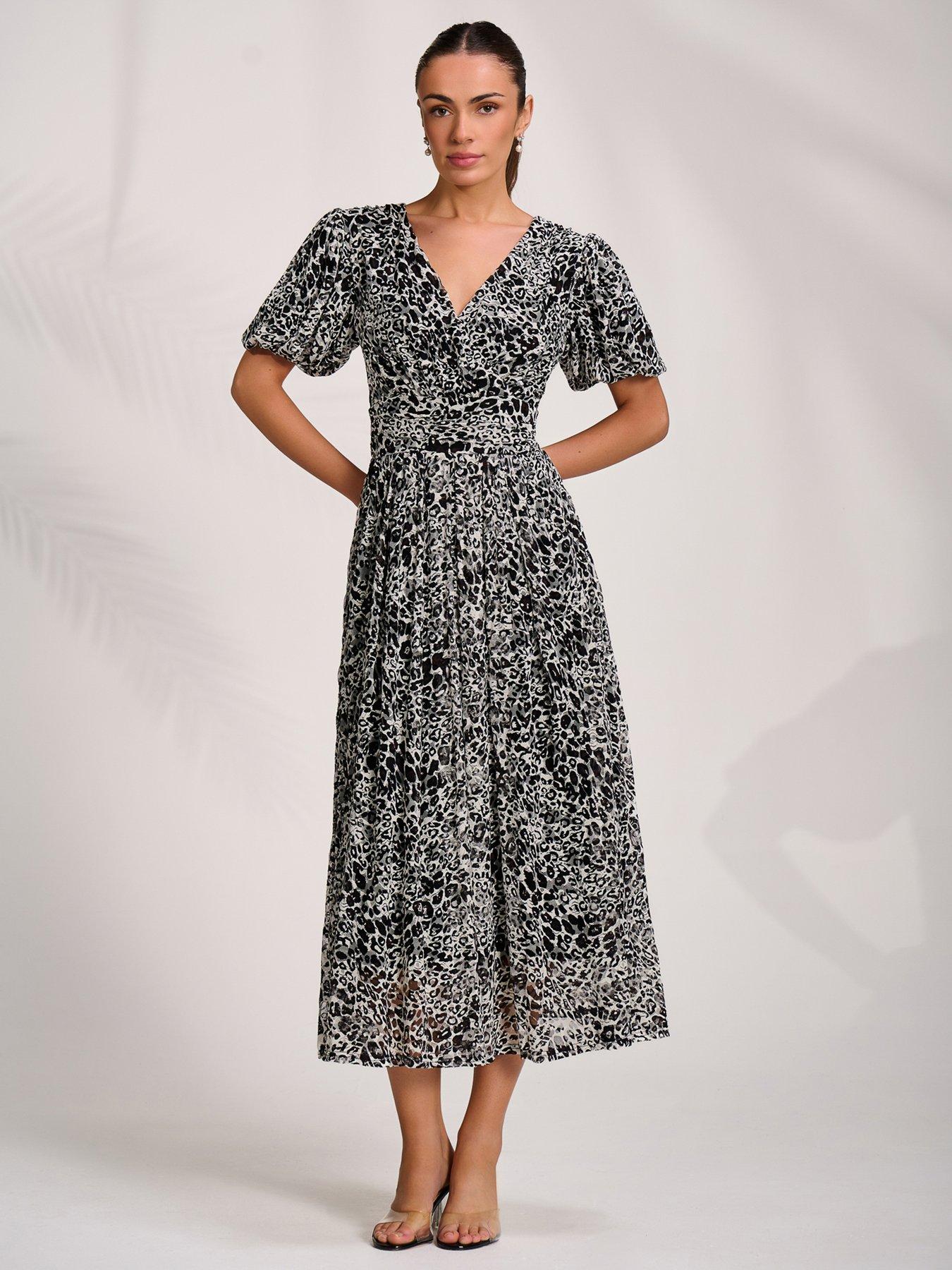 Jolie Moi Puff Sleeve Printed Lace Maxi Dress