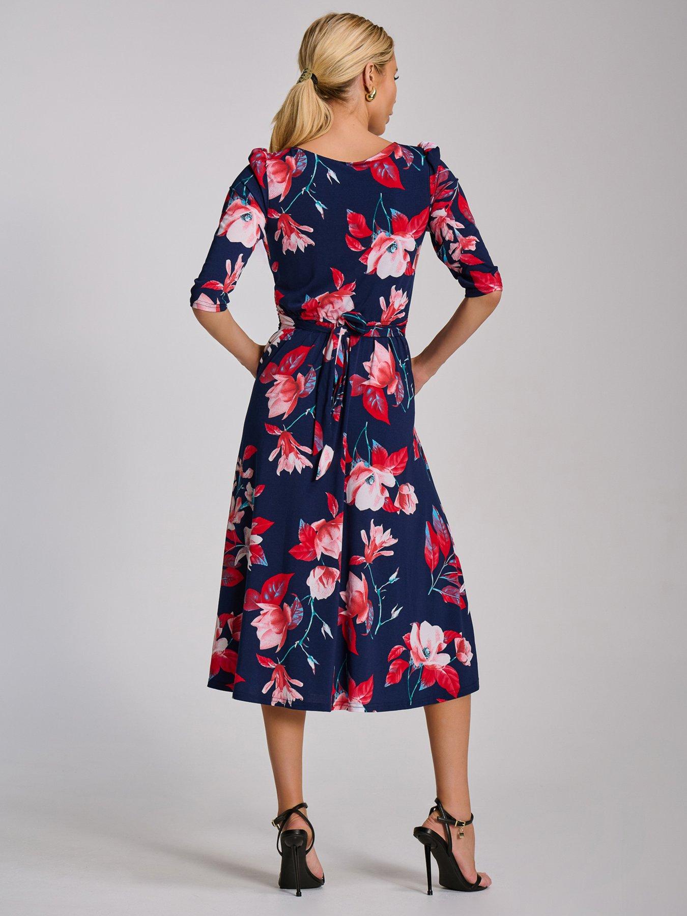 Image 2 of 7 of Jolie Moi 3/4 Sleeve Printed Jersey Midi Dress - Navy