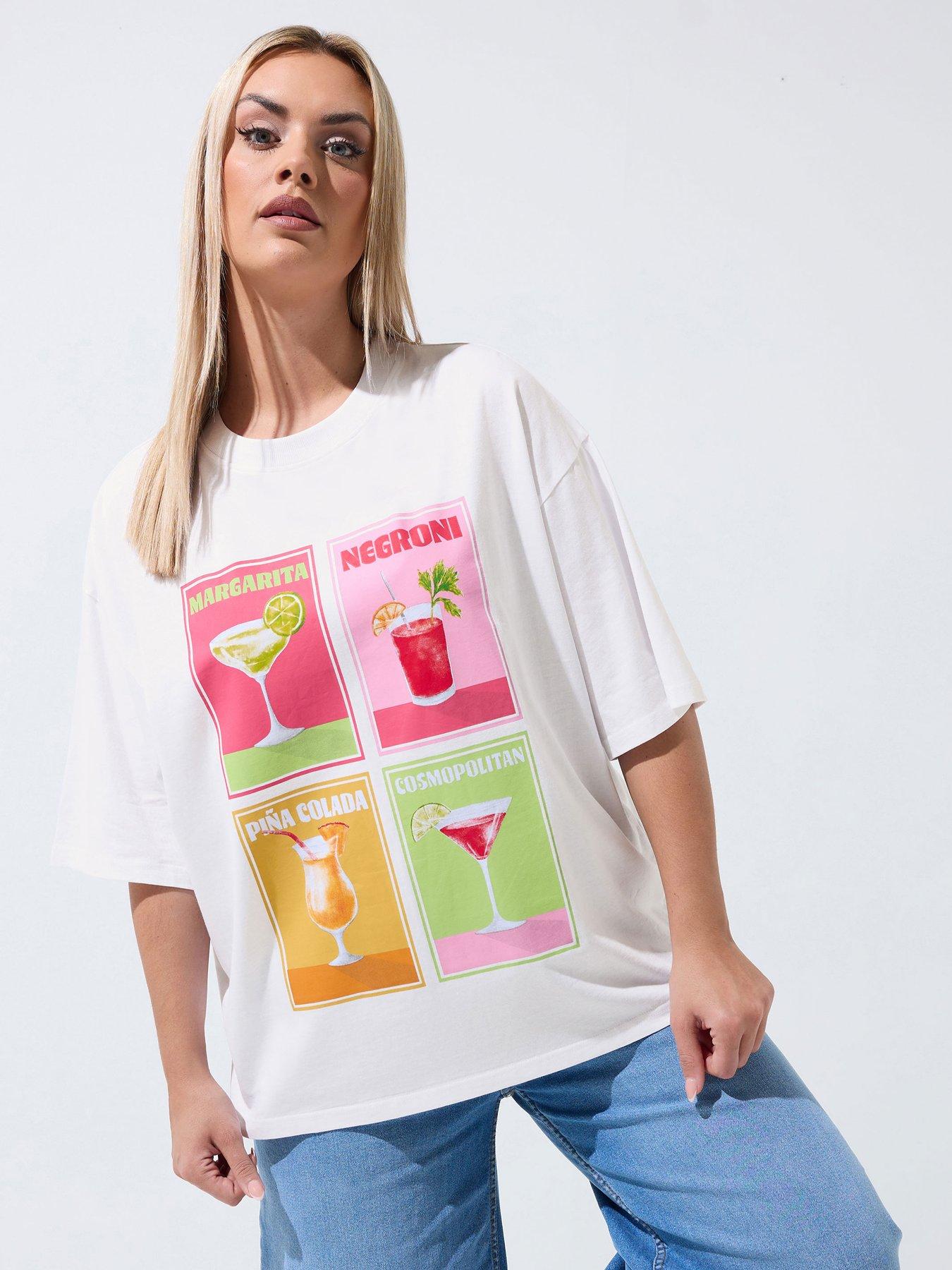 Image 1 of 5 of Yours Curve Drink Print T-Shirt - White