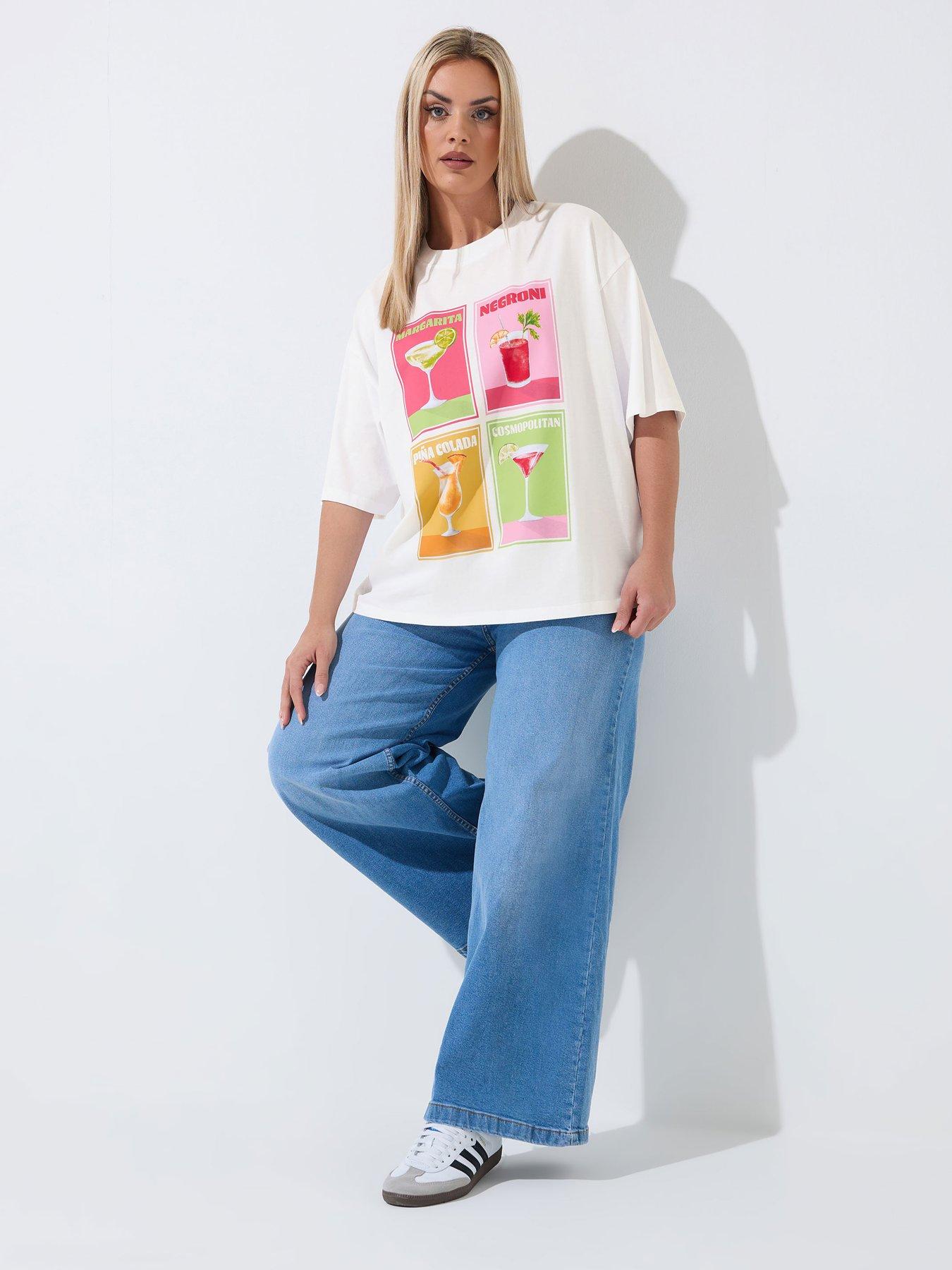 Image 3 of 5 of Yours Curve Drink Print T-Shirt - White