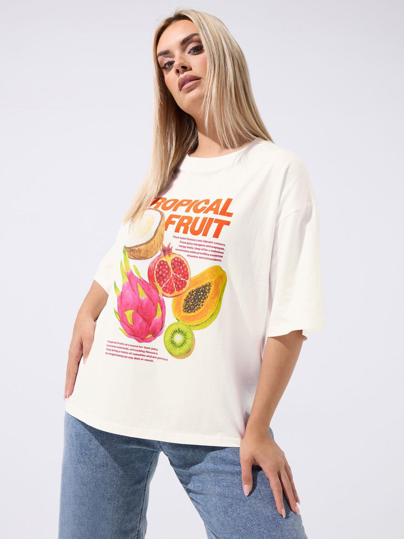 Yours Curve Hot Tropic Fruit Print T-Shirt