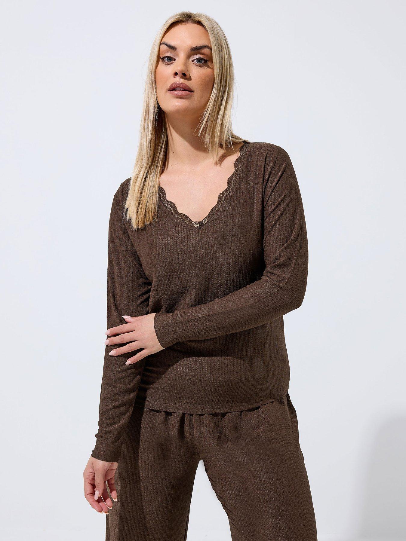 Image 1 of 4 of Yours Curve Textured Lace Long Sleeve Top - Blue