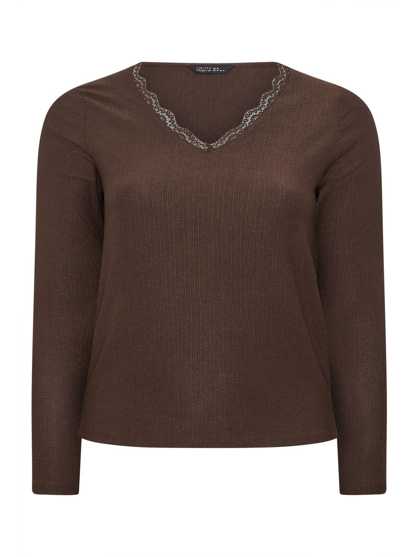 Image 4 of 4 of Yours Curve Textured Lace Long Sleeve Top - Blue