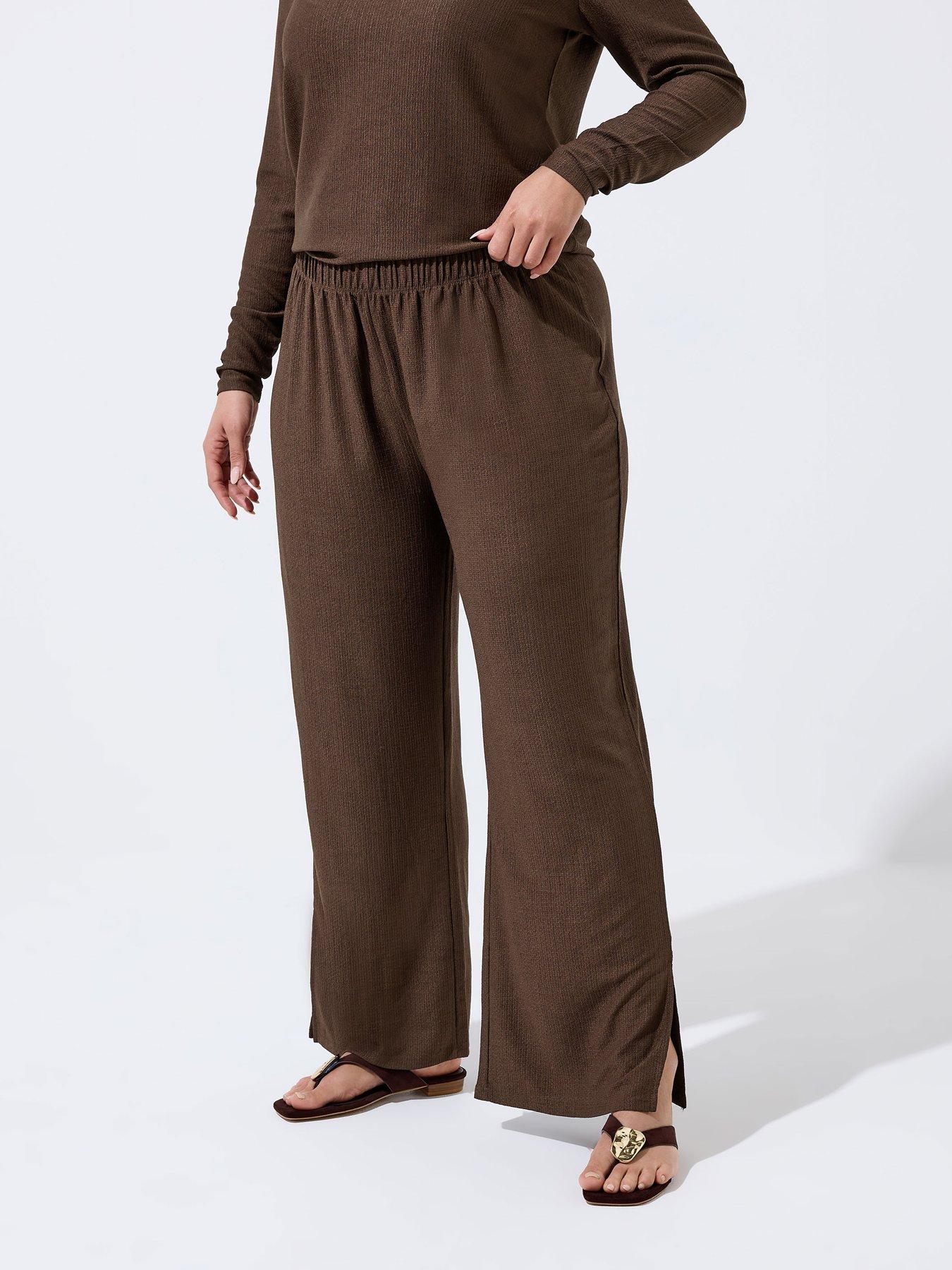 Image 1 of 4 of Yours Curve Texture Wide Leg Trousers - Blue