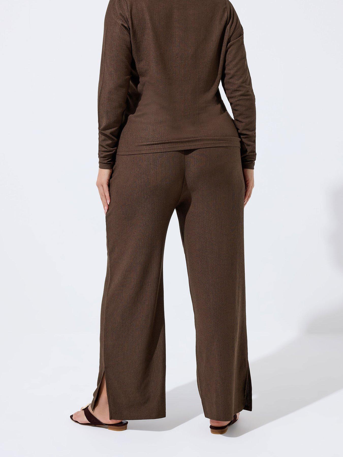 Image 2 of 4 of Yours Curve Texture Wide Leg Trousers - Blue