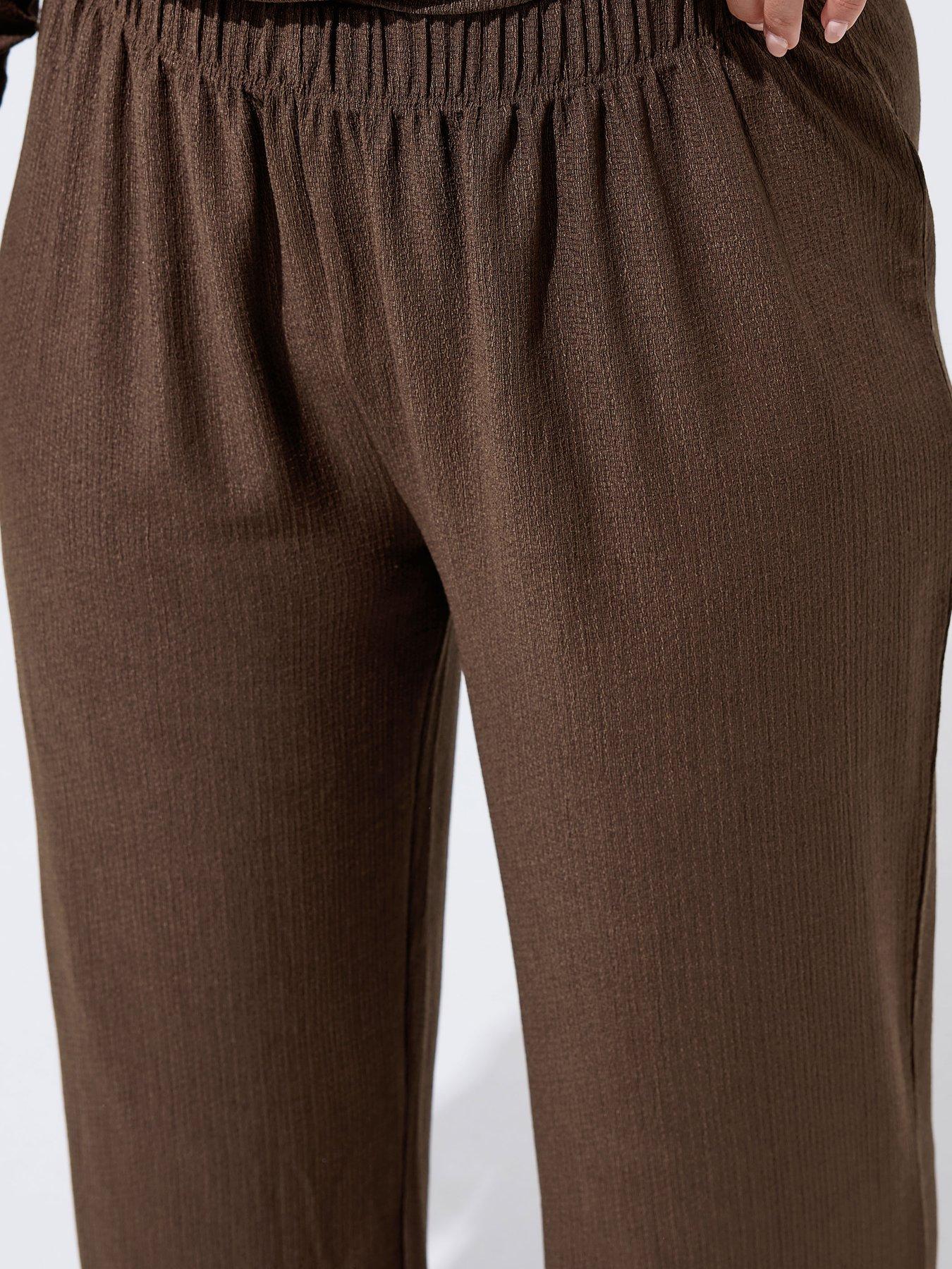 Image 4 of 4 of Yours Curve Texture Wide Leg Trousers - Blue