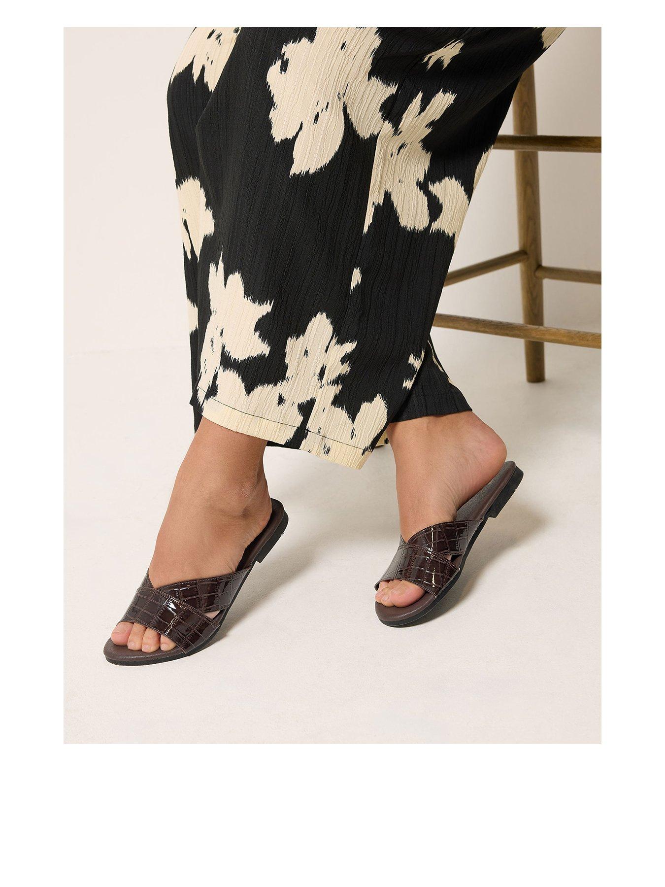 Image 1 of 4 of Yours Wide Fit V Cut Sandals - Brown
