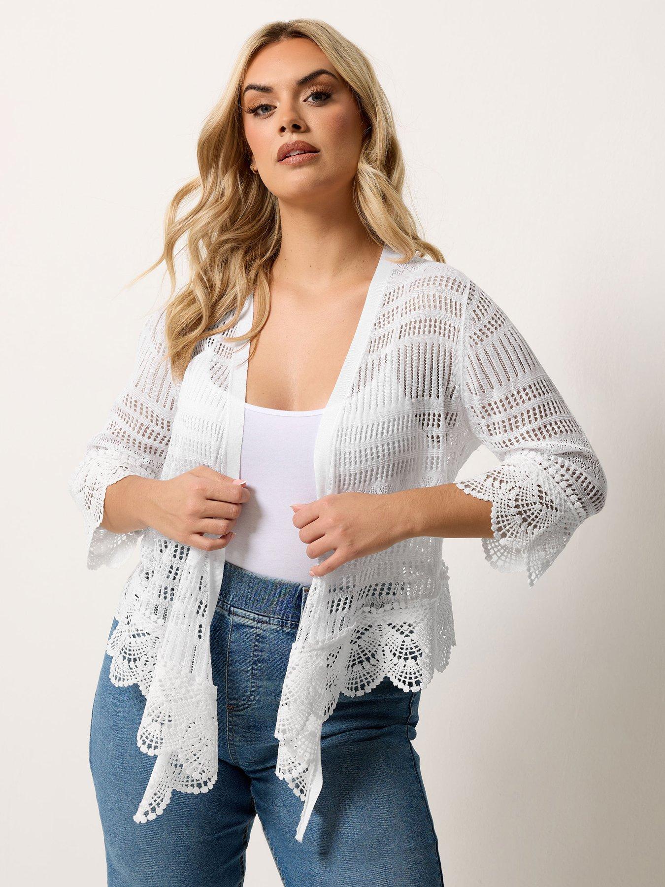 Yours Curve Waterfall Cardigan - White