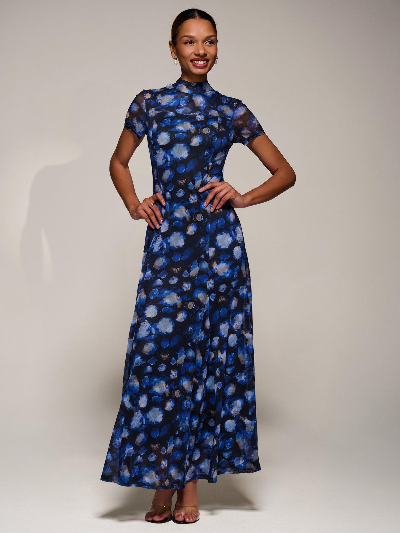 Image 1 of 7 of Jolie Moi Turtle Neckline Mesh Maxi Dress