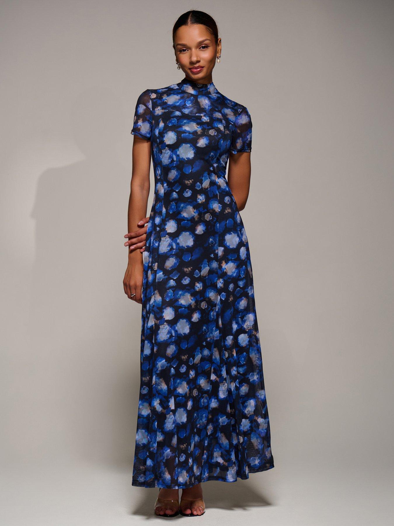 Image 6 of 7 of Jolie Moi Turtle Neckline Mesh Maxi Dress