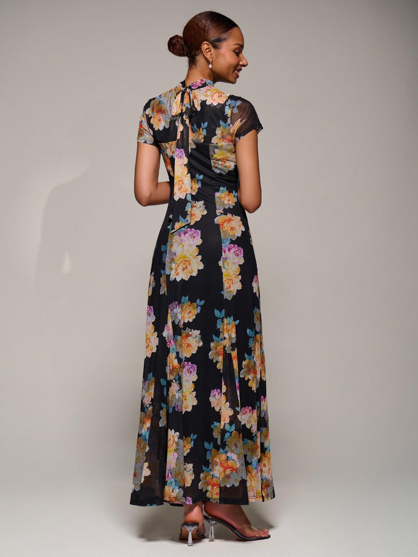 Image 2 of 7 of Jolie Moi Turtle Neckline Mesh Maxi Dress - Yellow