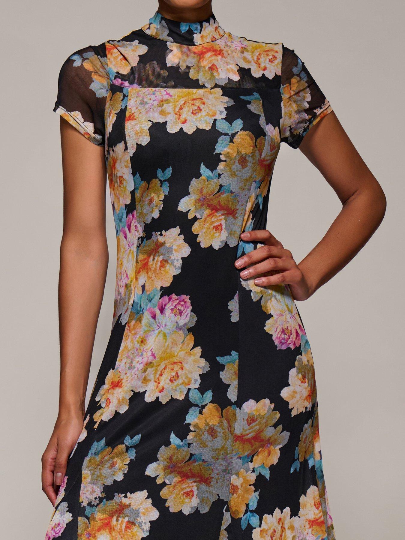 Image 4 of 7 of Jolie Moi Turtle Neckline Mesh Maxi Dress - Yellow