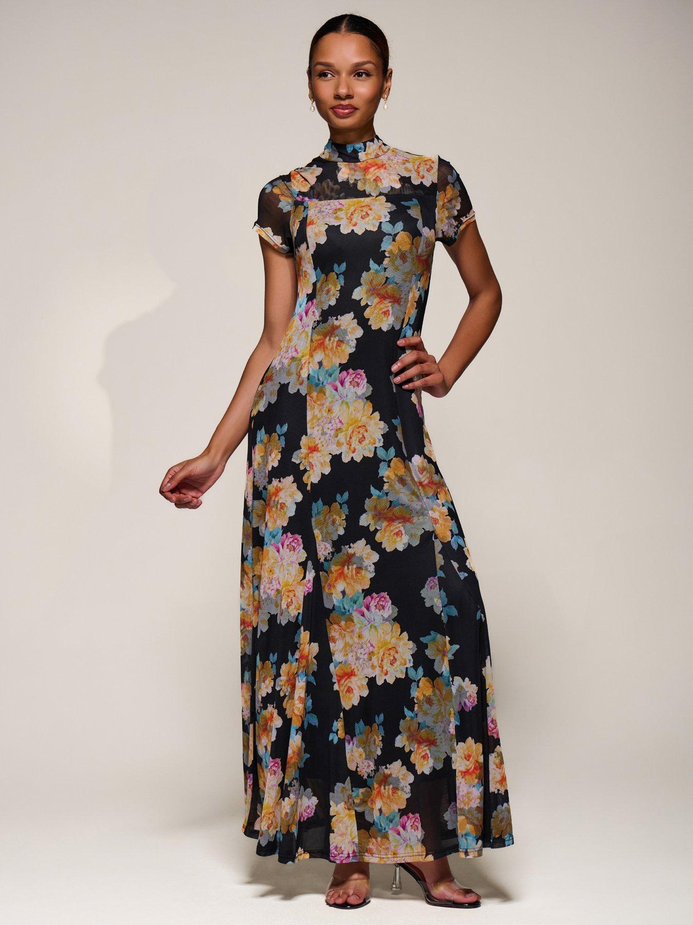 Image 6 of 7 of Jolie Moi Turtle Neckline Mesh Maxi Dress - Yellow