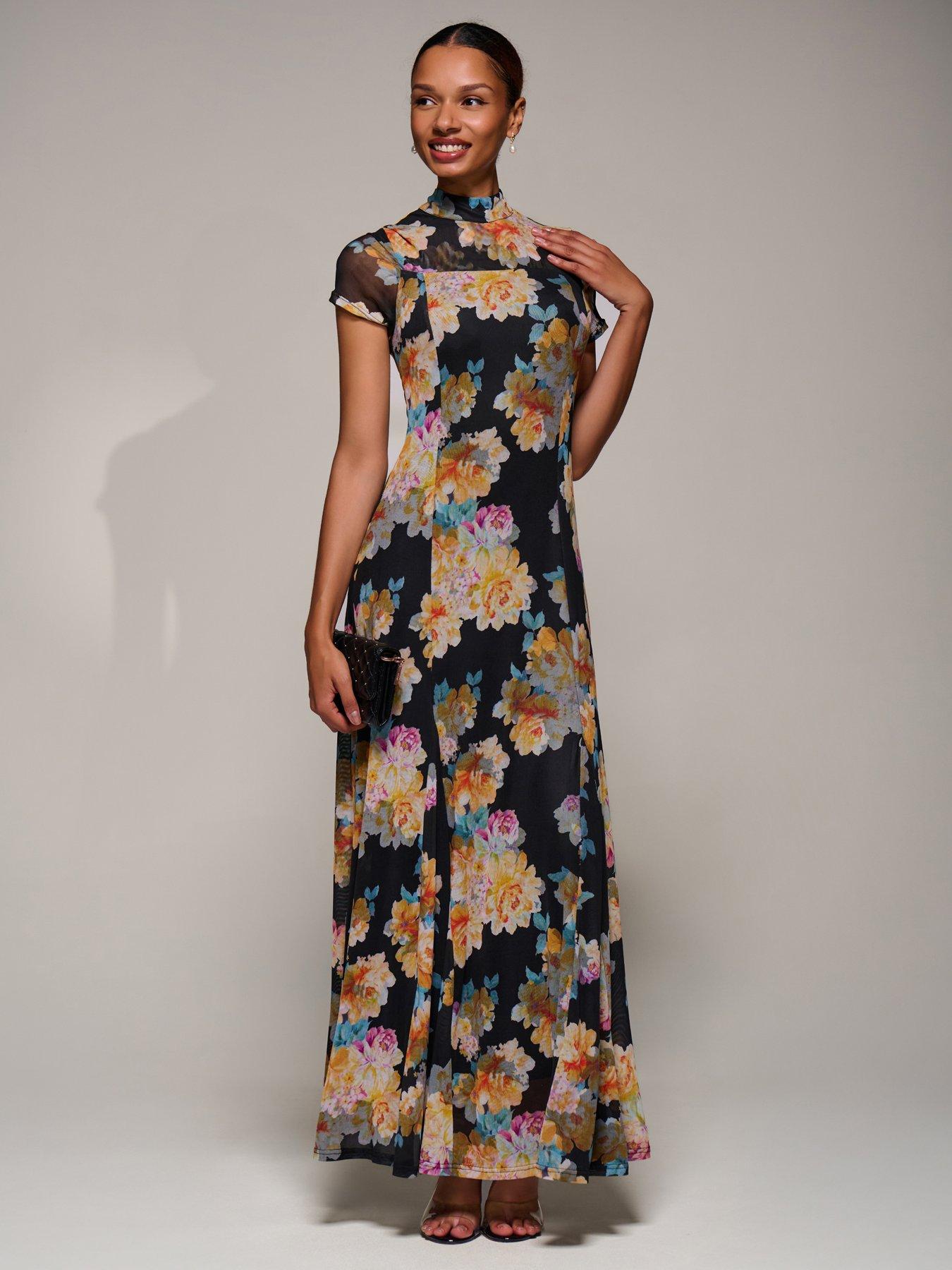 Image 7 of 7 of Jolie Moi Turtle Neckline Mesh Maxi Dress - Yellow