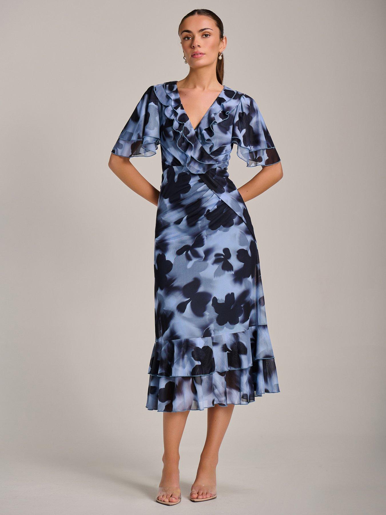 Jolie Moi Ruffle Detail Ruched Mesh Midaxi Dress