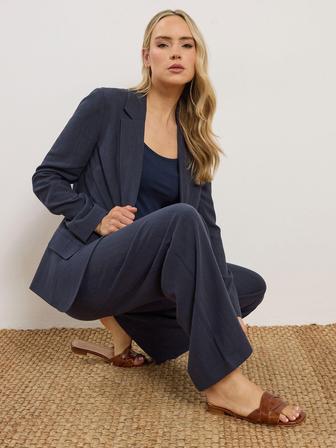 Image 1 of 6 of Long Tall Sally Linen Blend Blazer - Blue