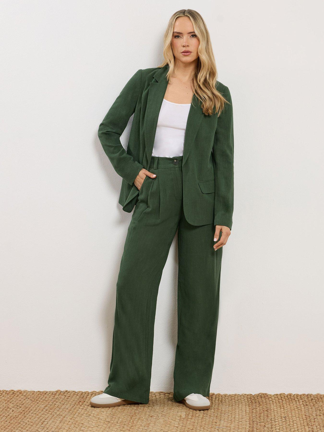 Image 3 of 5 of Long Tall Sally Linen Blend Blazer - Green