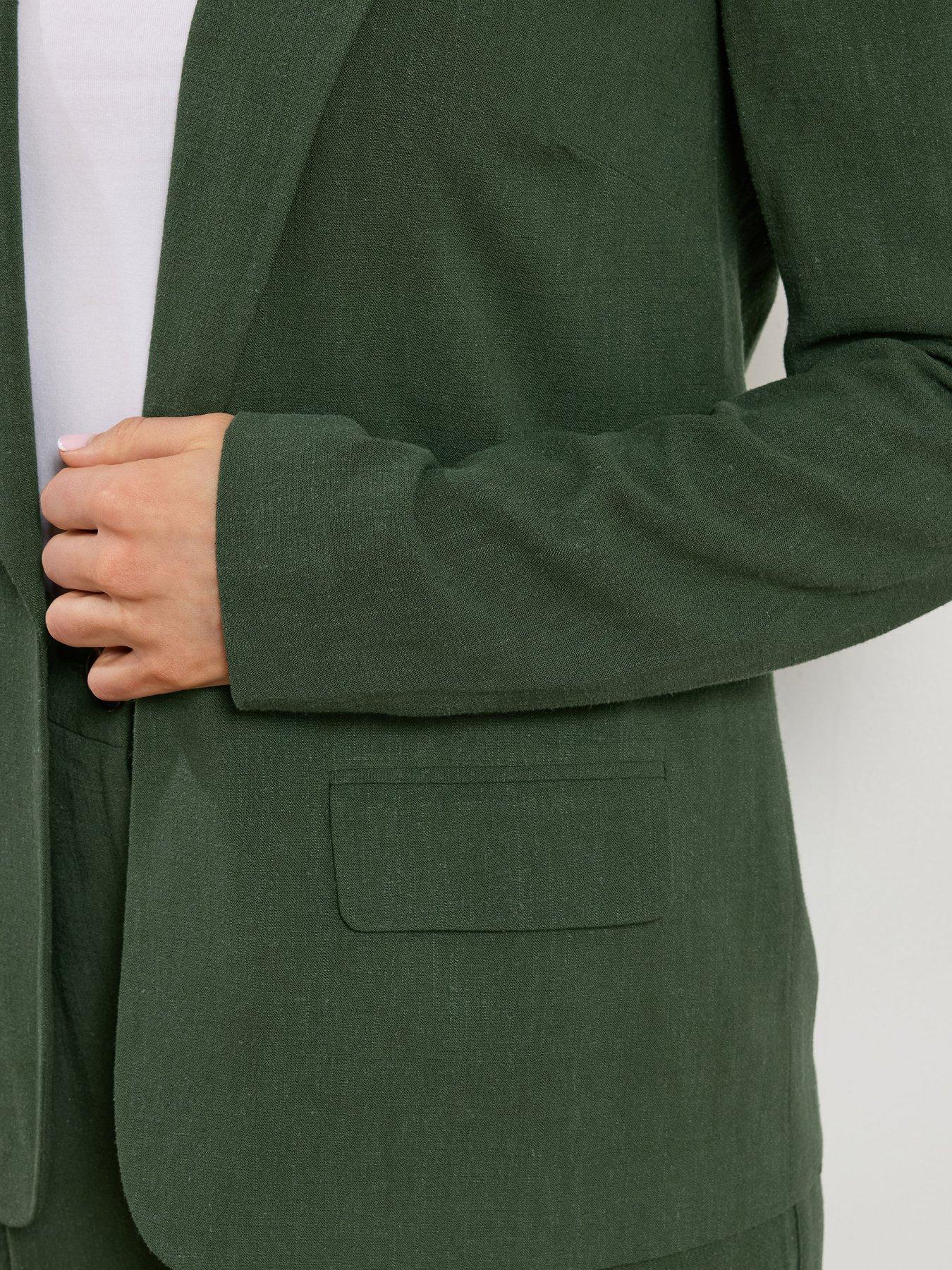 Image 4 of 5 of Long Tall Sally Linen Blend Blazer - Green
