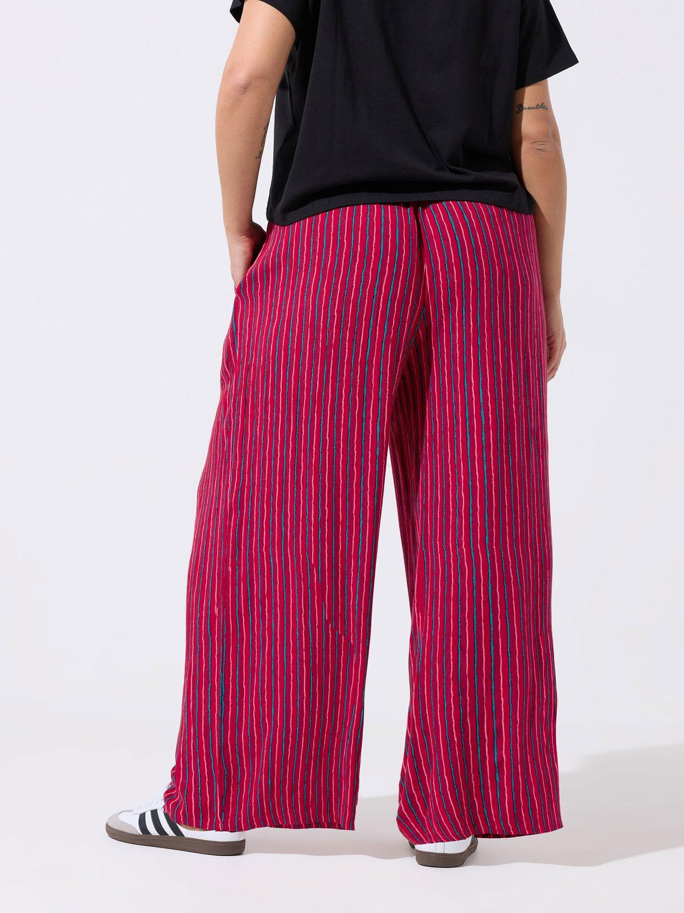 Image 2 of 5 of Yours Curve Crinkle Stripe Trousers