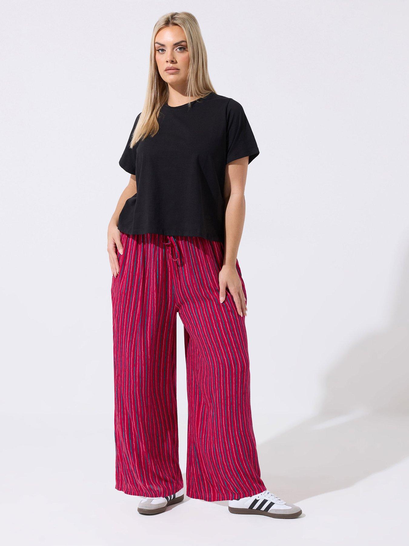 Image 3 of 5 of Yours Curve Crinkle Stripe Trousers
