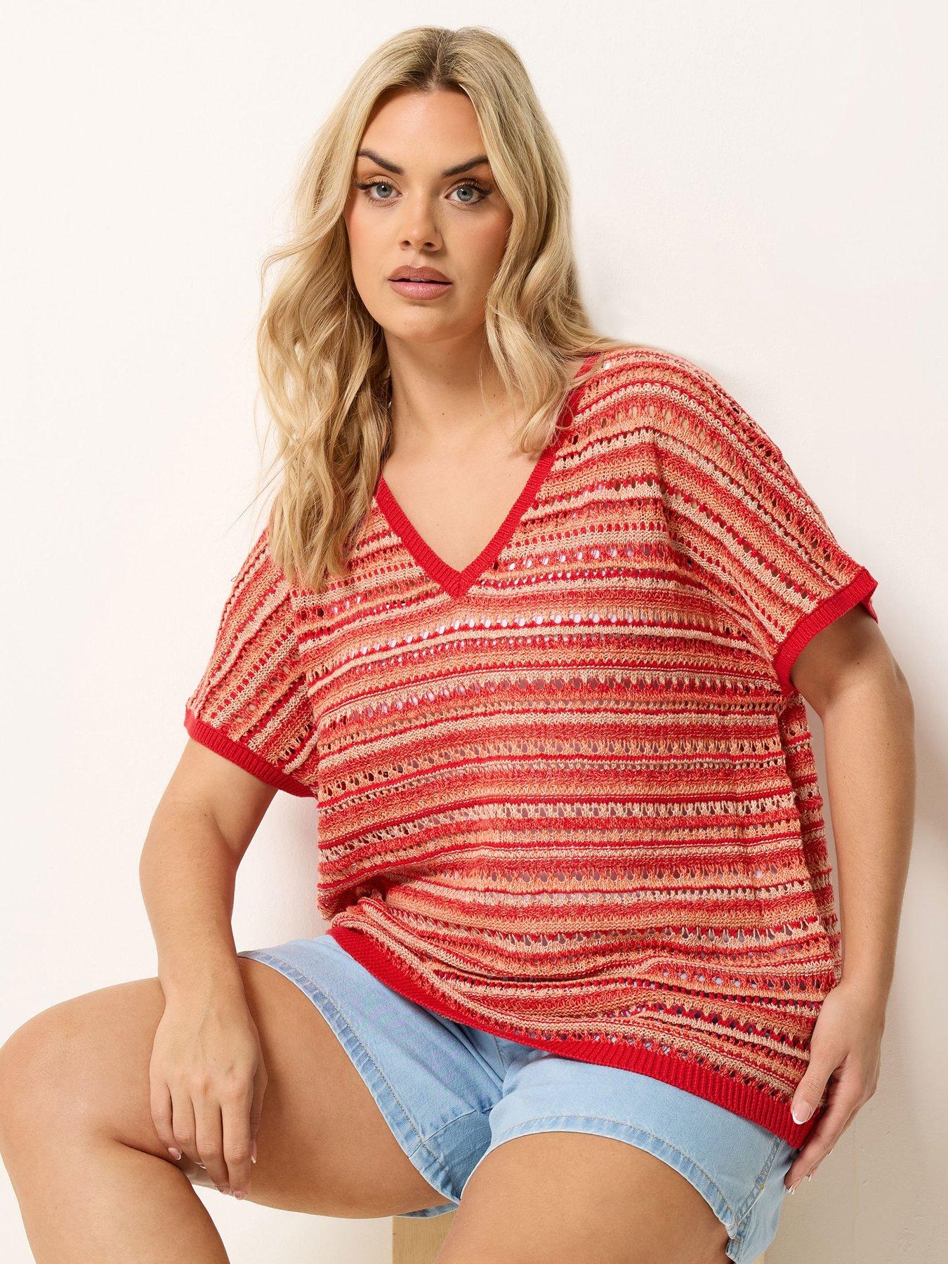 Yours Curve Boxy Striped Cover Up - Red