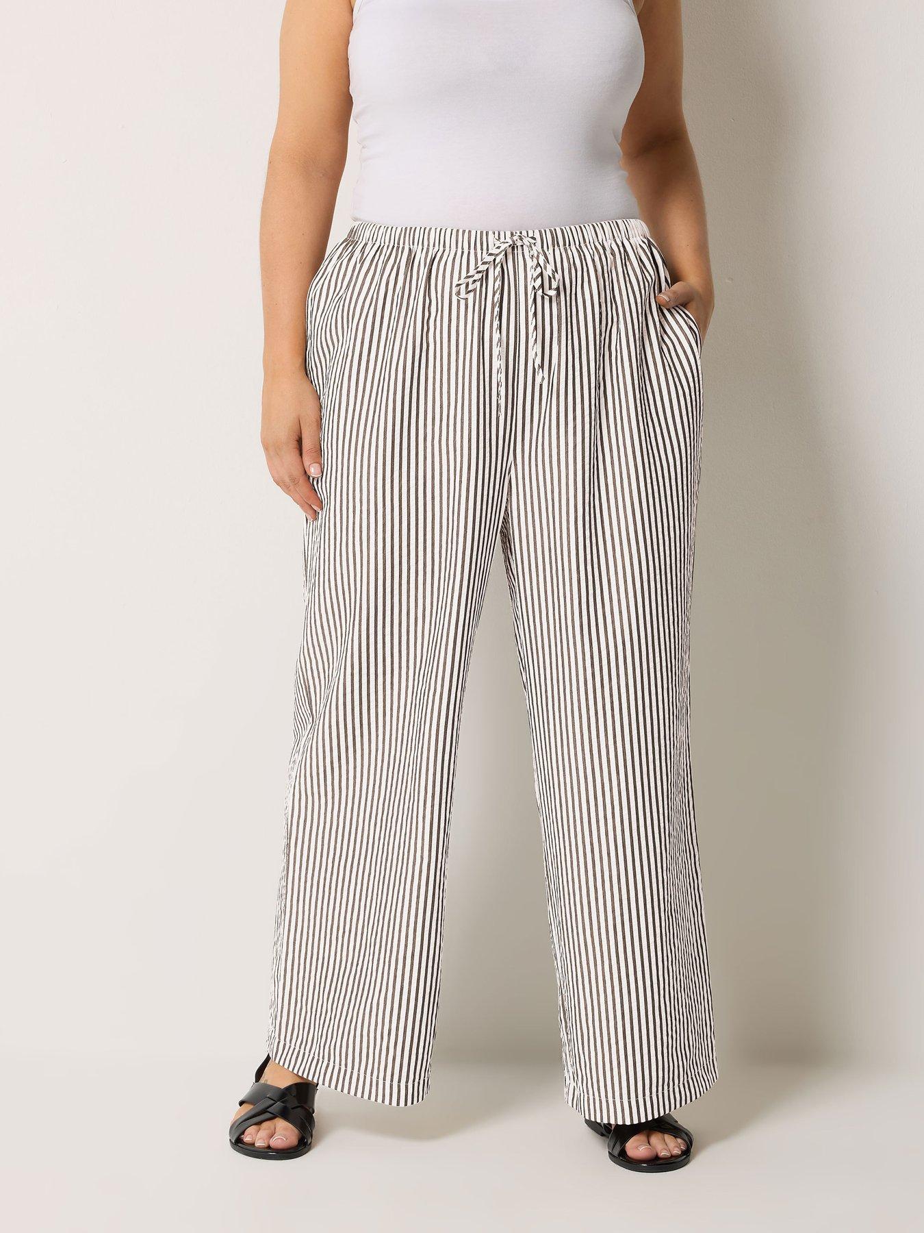 Image 1 of 4 of Yours Curve Crinkle Stripe Trousers