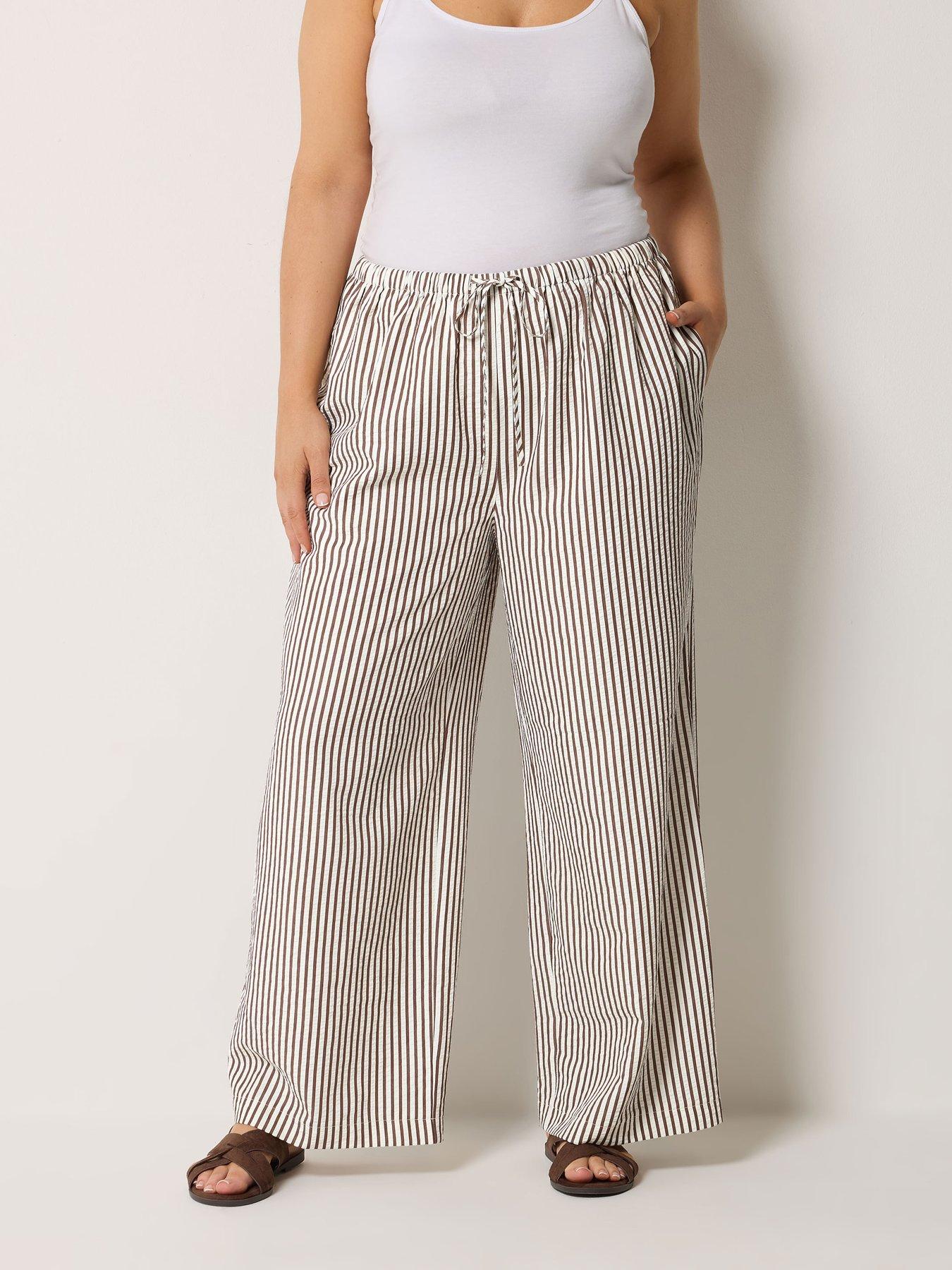 Yours Curve Crinkle Stripe Trousers