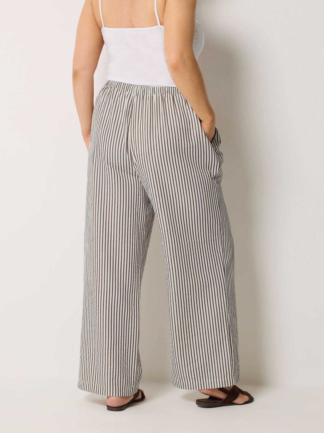 Image 2 of 5 of Yours Curve Crinkle Stripe Trousers - Brown