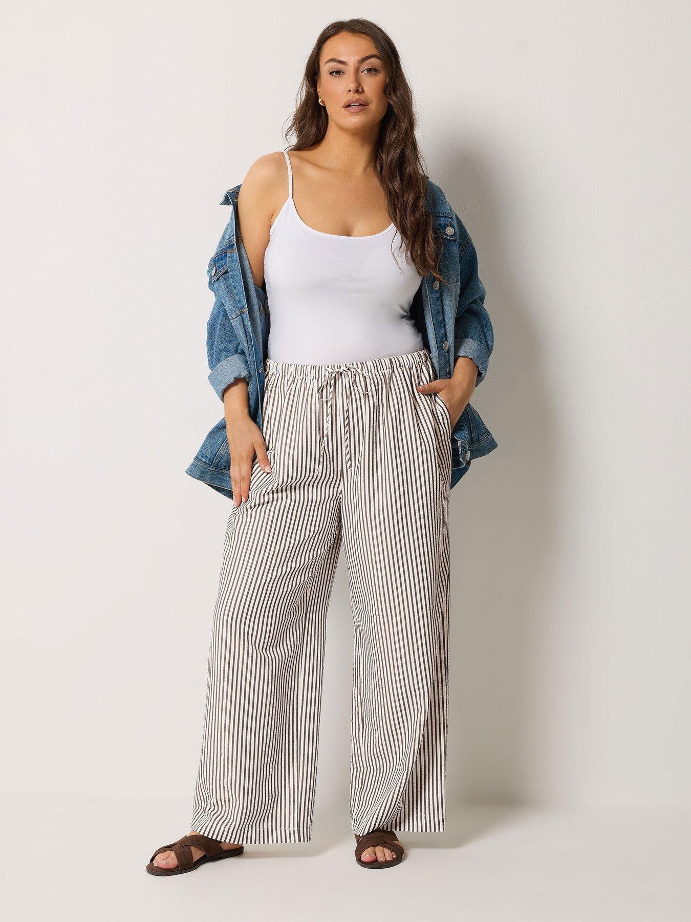 Image 3 of 5 of Yours Curve Crinkle Stripe Trousers - Brown