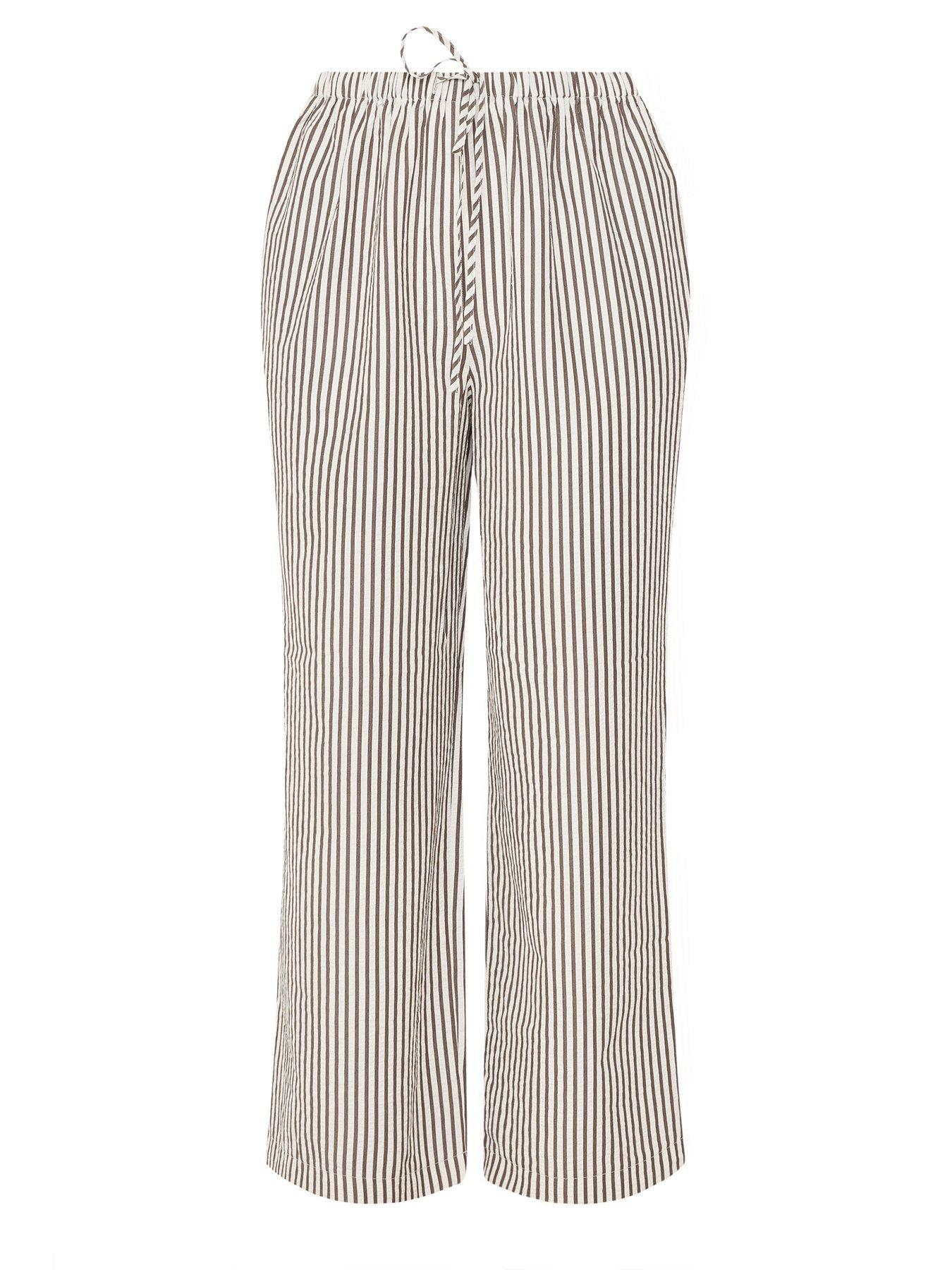 Image 5 of 5 of Yours Curve Crinkle Stripe Trousers - Brown