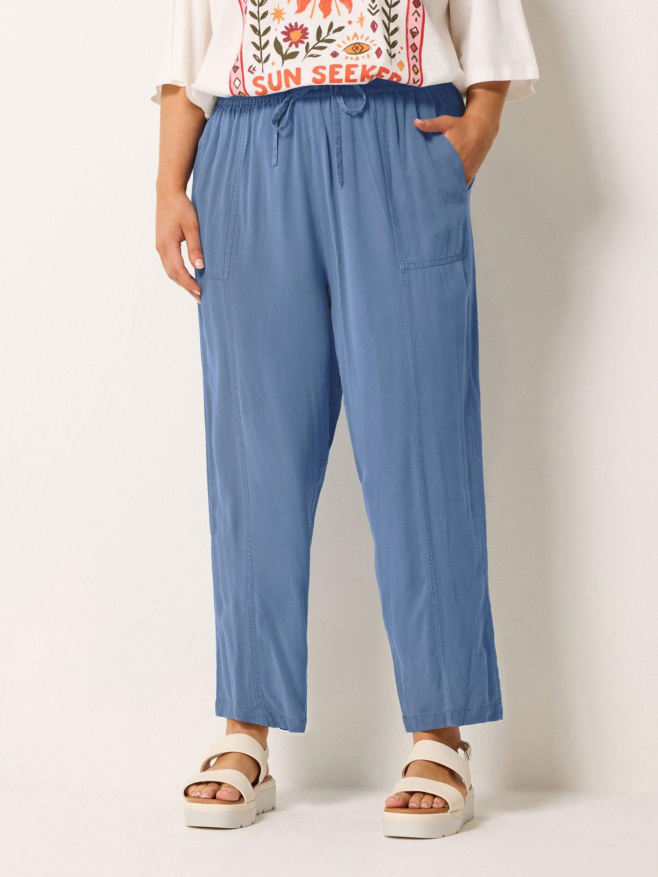 Yours Curve Chambray Barrel Trousers - Blue