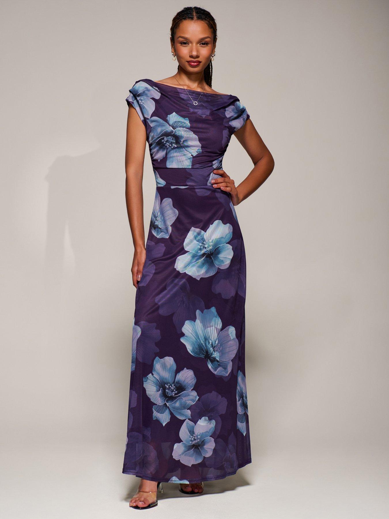 Image 1 of 7 of Jolie Moi Asymmetric Neck Mesh Maxi Dress