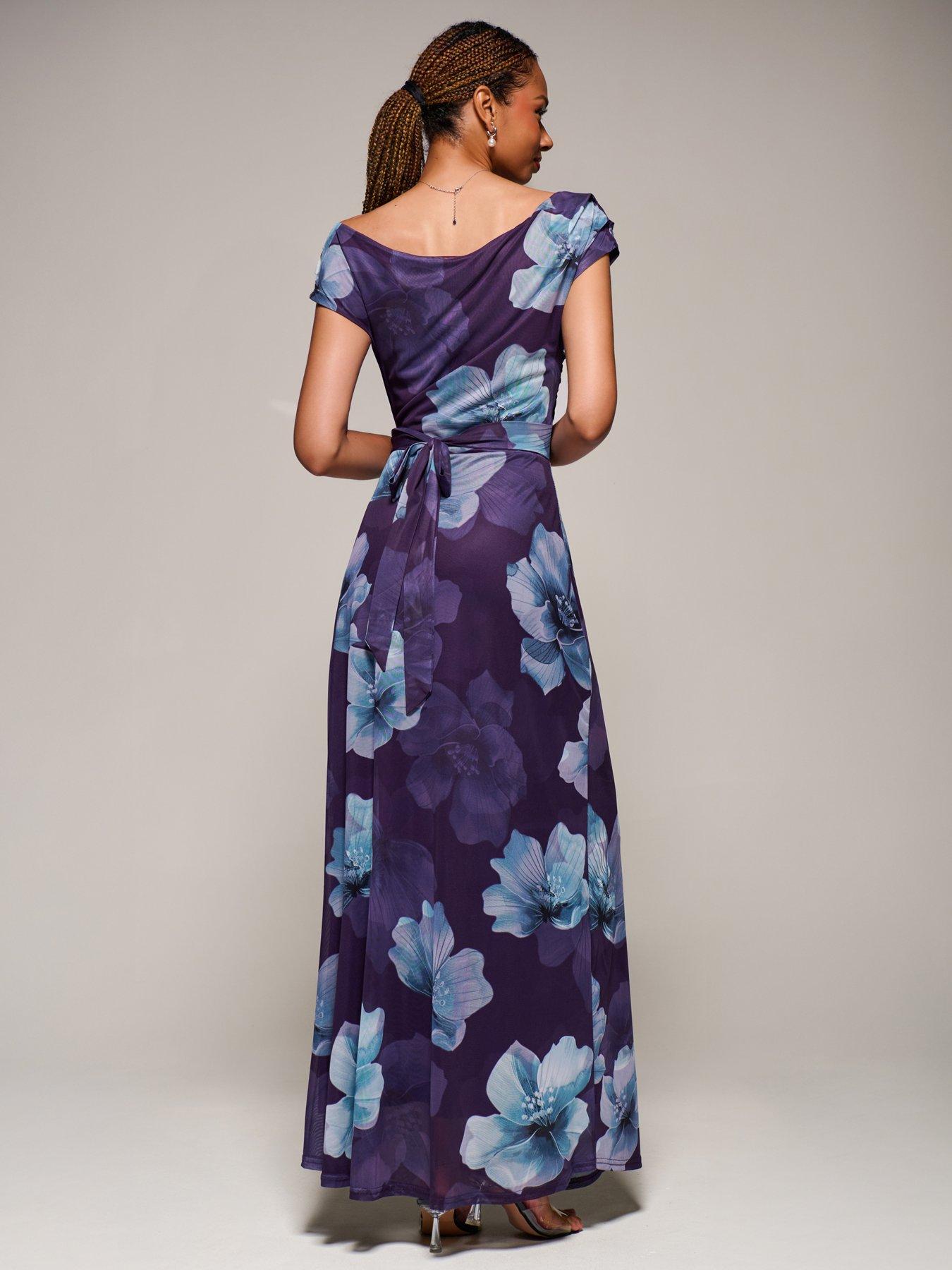 Image 2 of 7 of Jolie Moi Asymmetric Neck Mesh Maxi Dress