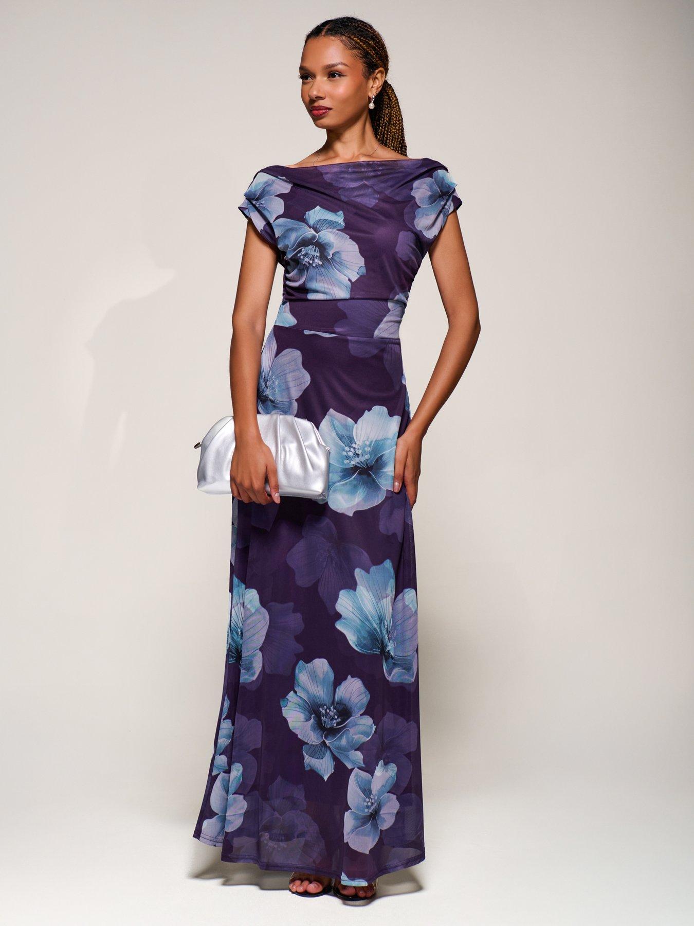 Image 3 of 7 of Jolie Moi Asymmetric Neck Mesh Maxi Dress