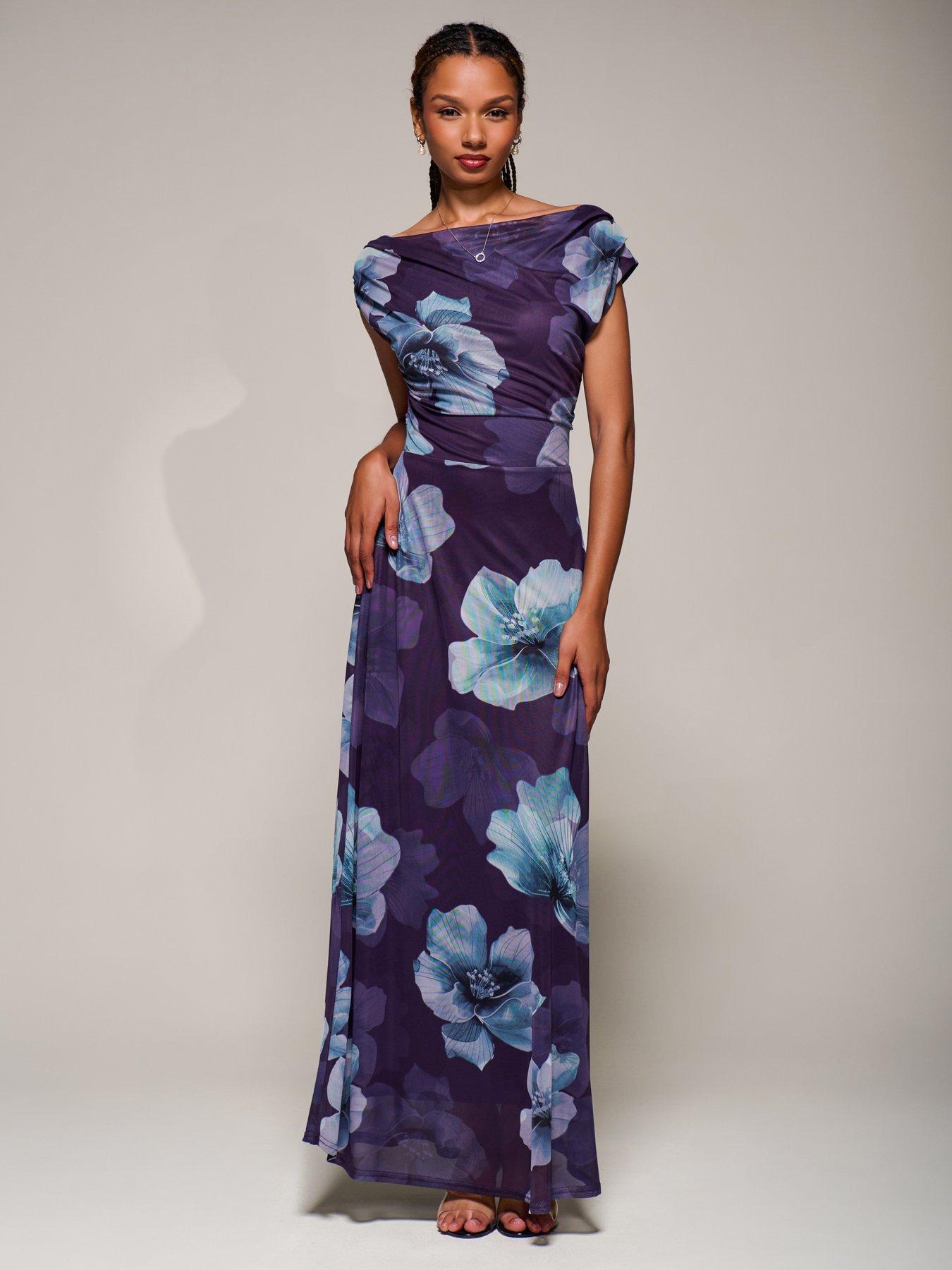 Image 5 of 7 of Jolie Moi Asymmetric Neck Mesh Maxi Dress