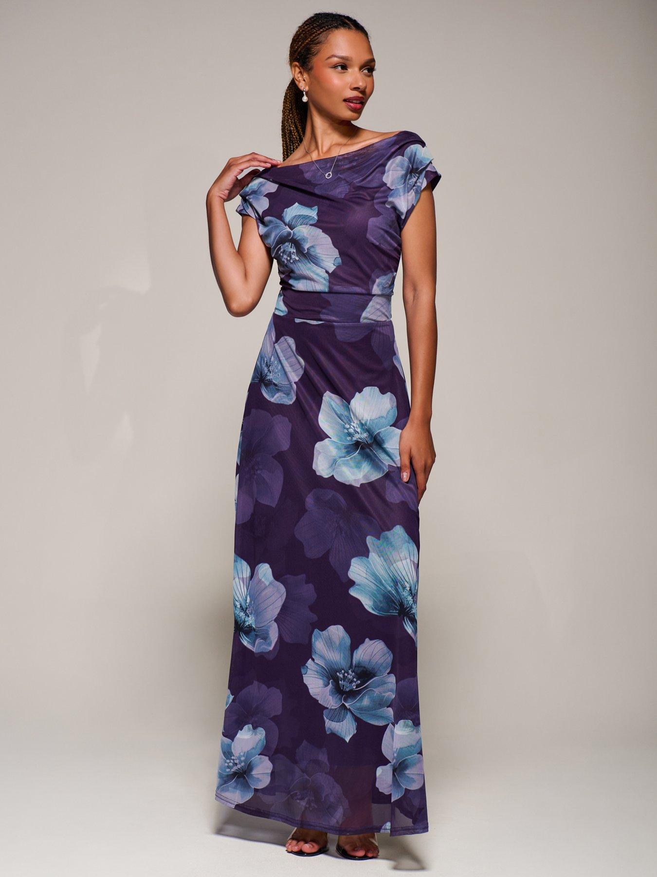 Image 6 of 7 of Jolie Moi Asymmetric Neck Mesh Maxi Dress