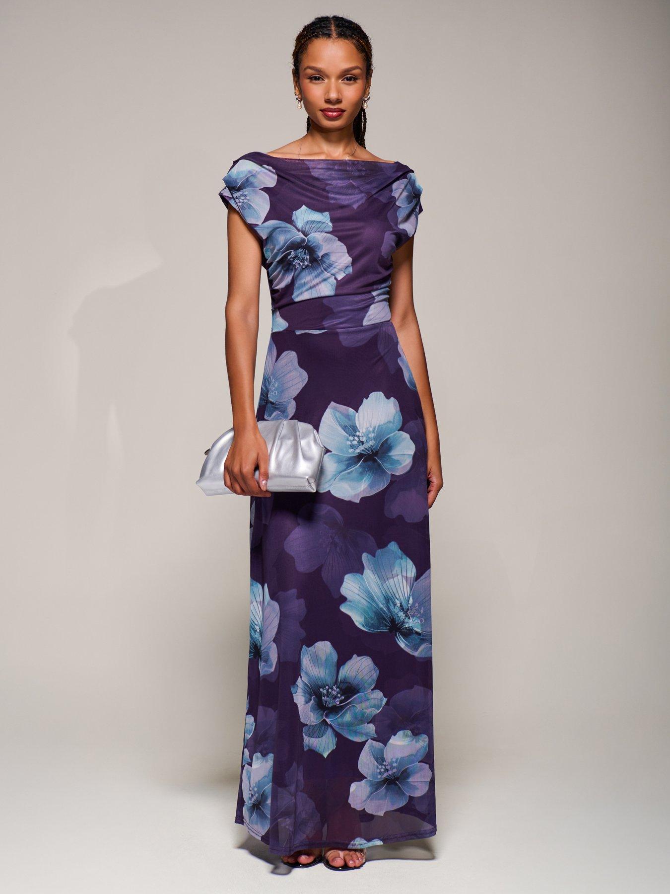 Image 7 of 7 of Jolie Moi Asymmetric Neck Mesh Maxi Dress
