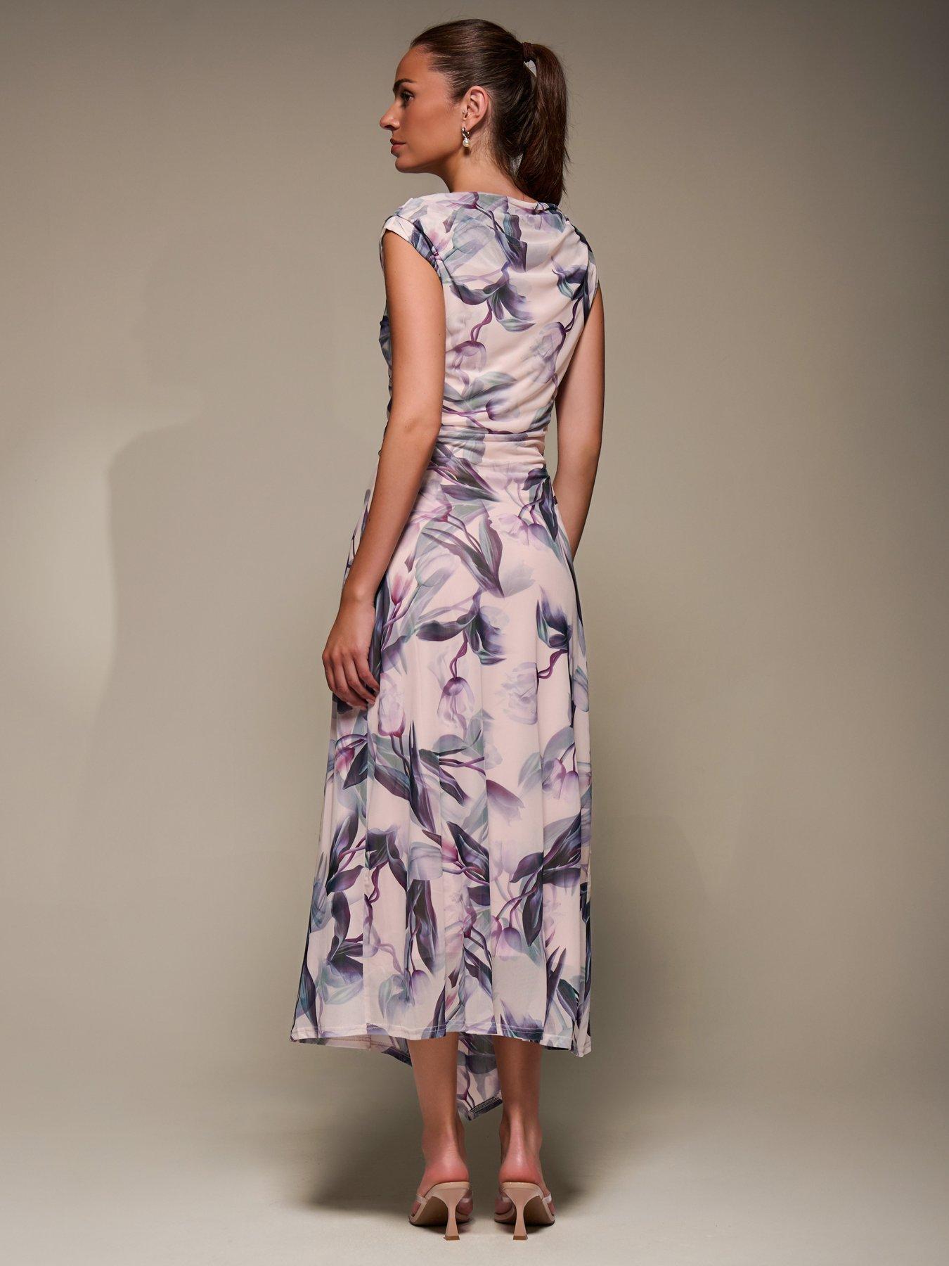 Image 2 of 7 of Jolie Moi Slash Neck Ruched Mesh Maxi Dress - Beige