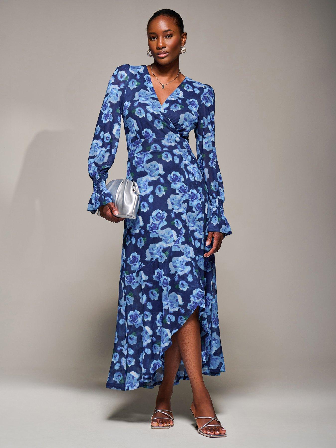 Jolie Moi Ruffle Cuffed Sleeve Frill Mesh Maxi Dress
