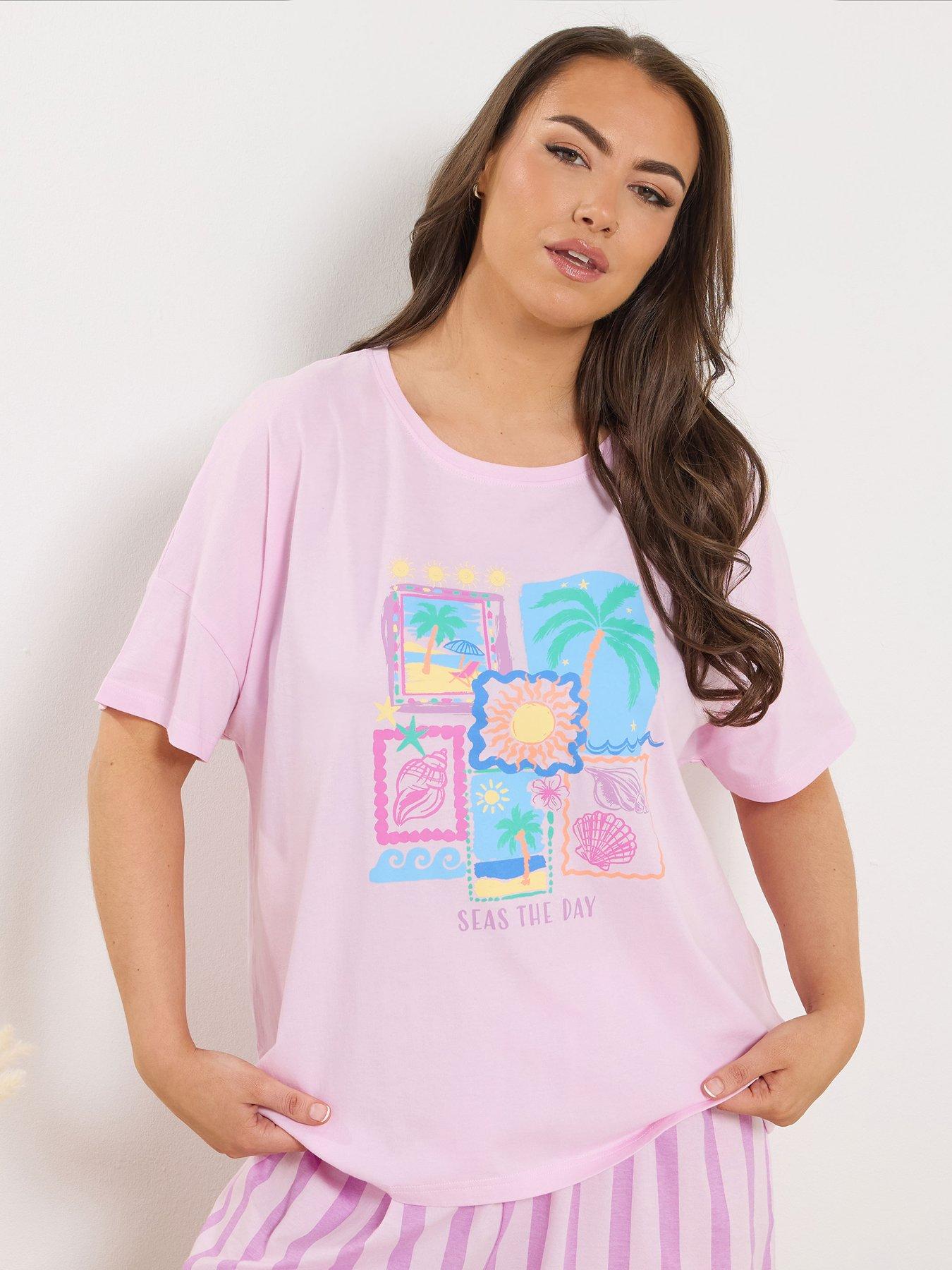 Image 4 of 6 of Yours Curve 'seas The Day' Short Pyjama Set - Pink