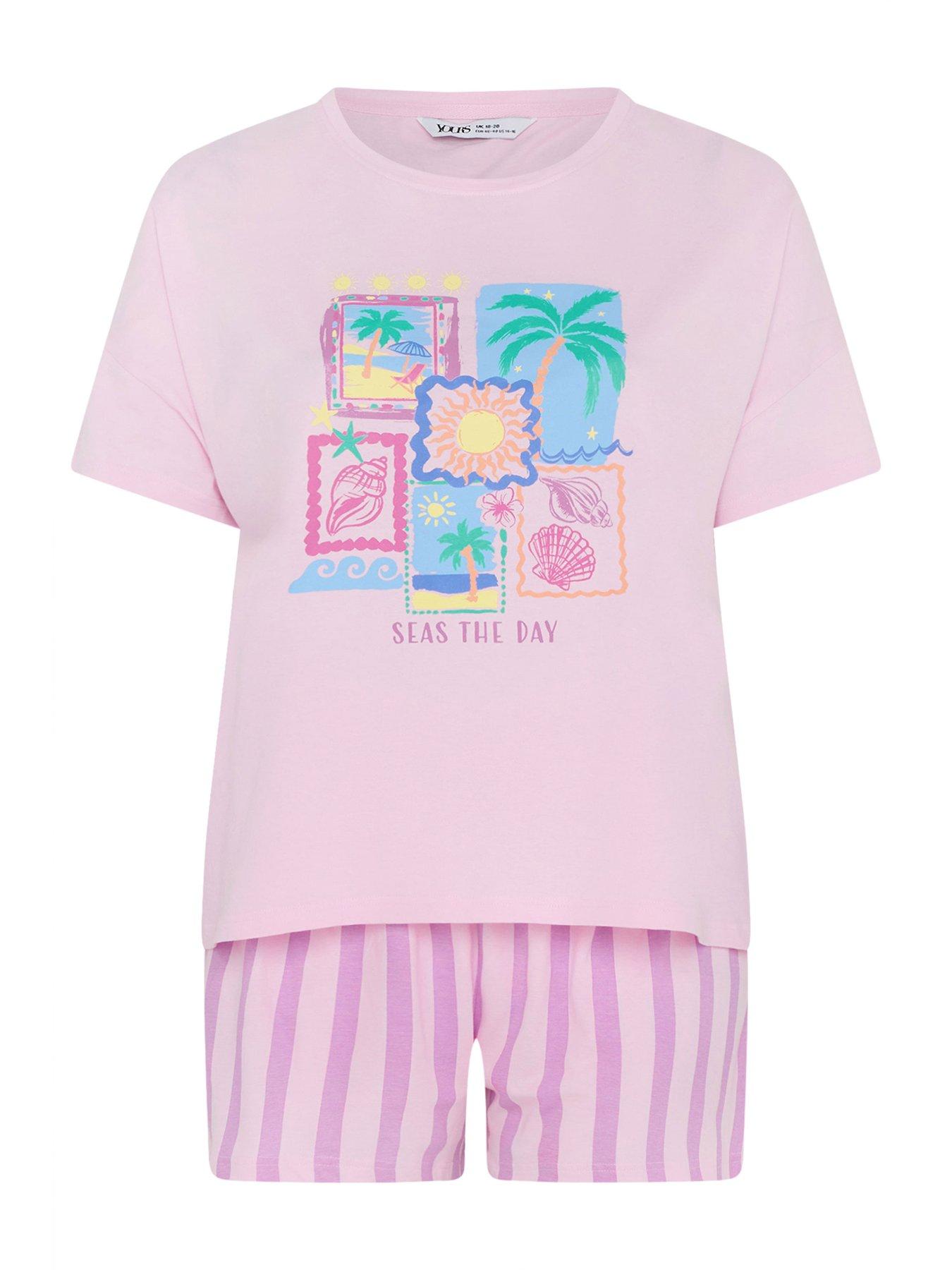 Image 6 of 6 of Yours Curve 'seas The Day' Short Pyjama Set - Pink