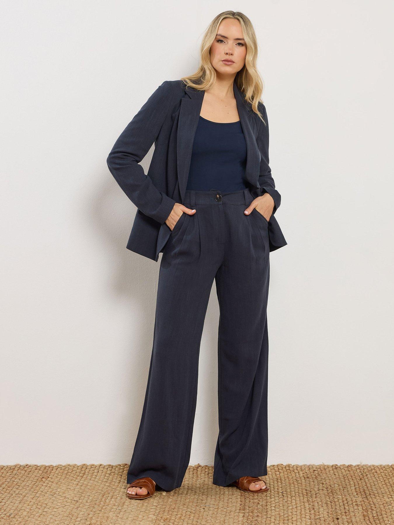 Long Tall Sally Linen Pleat Front Trousers 36" - Blue