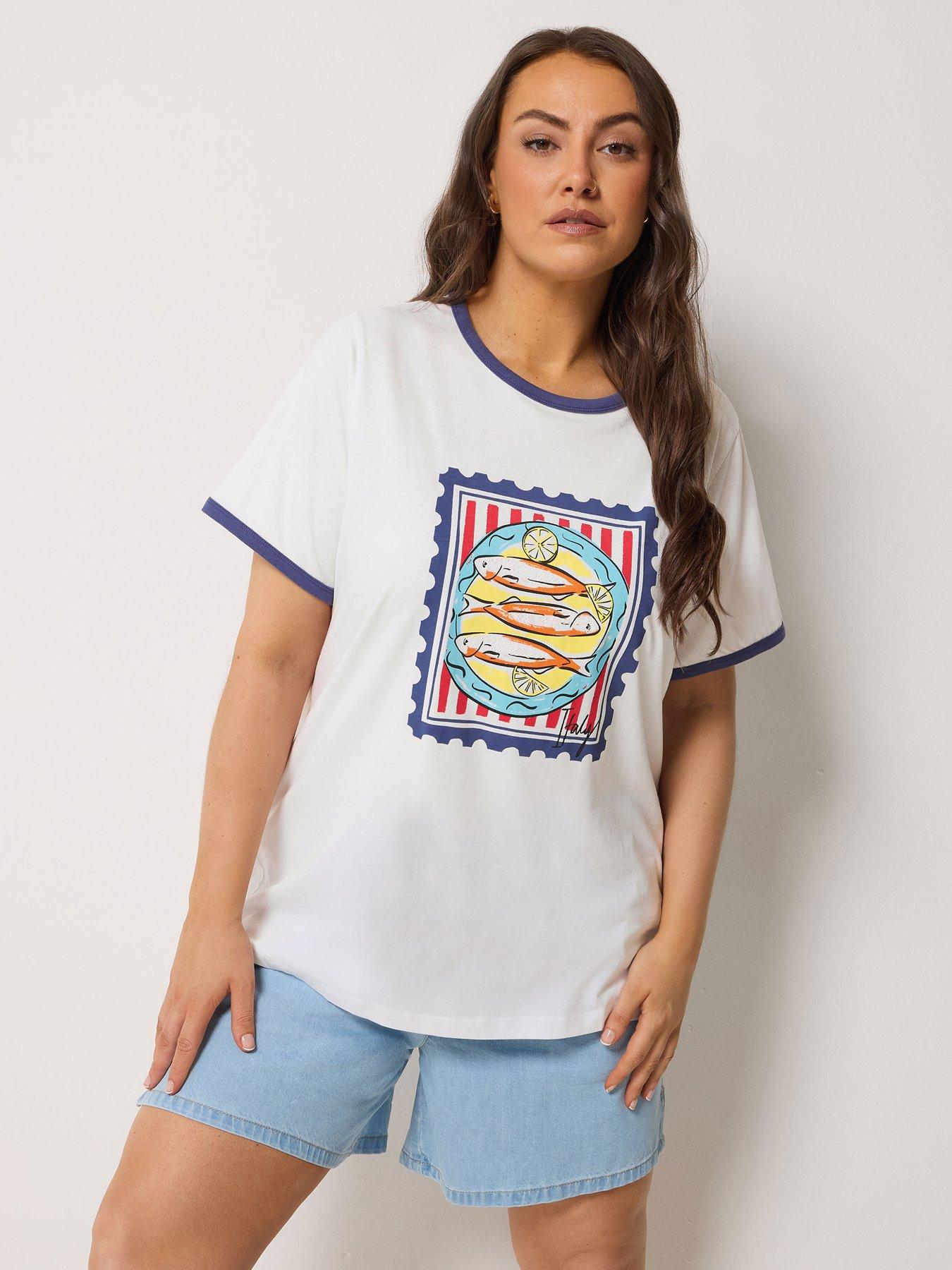 Image 1 of 5 of Yours Curve Placement Ringer T-Shirt - White