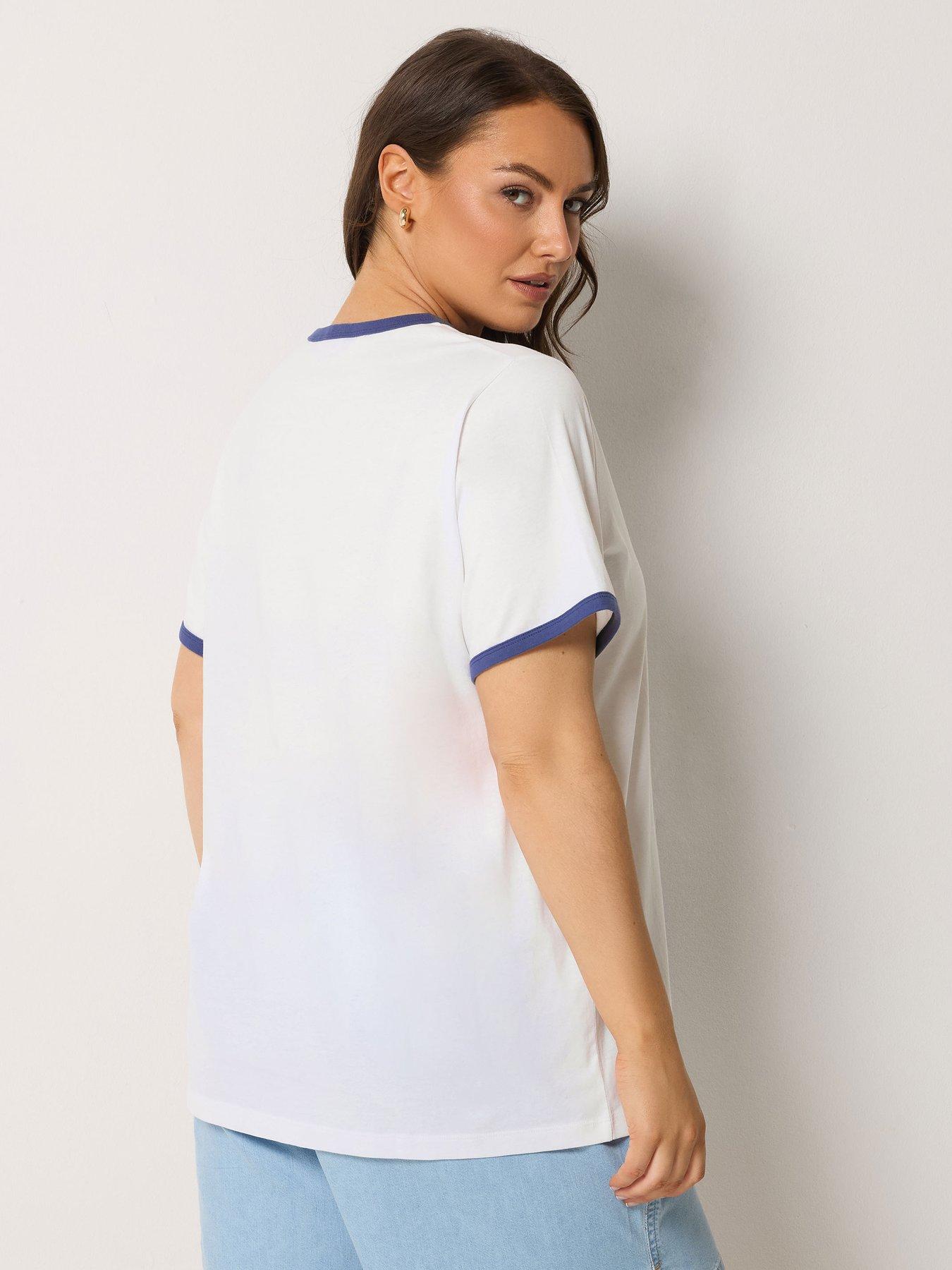 Image 2 of 5 of Yours Curve Placement Ringer T-Shirt - White