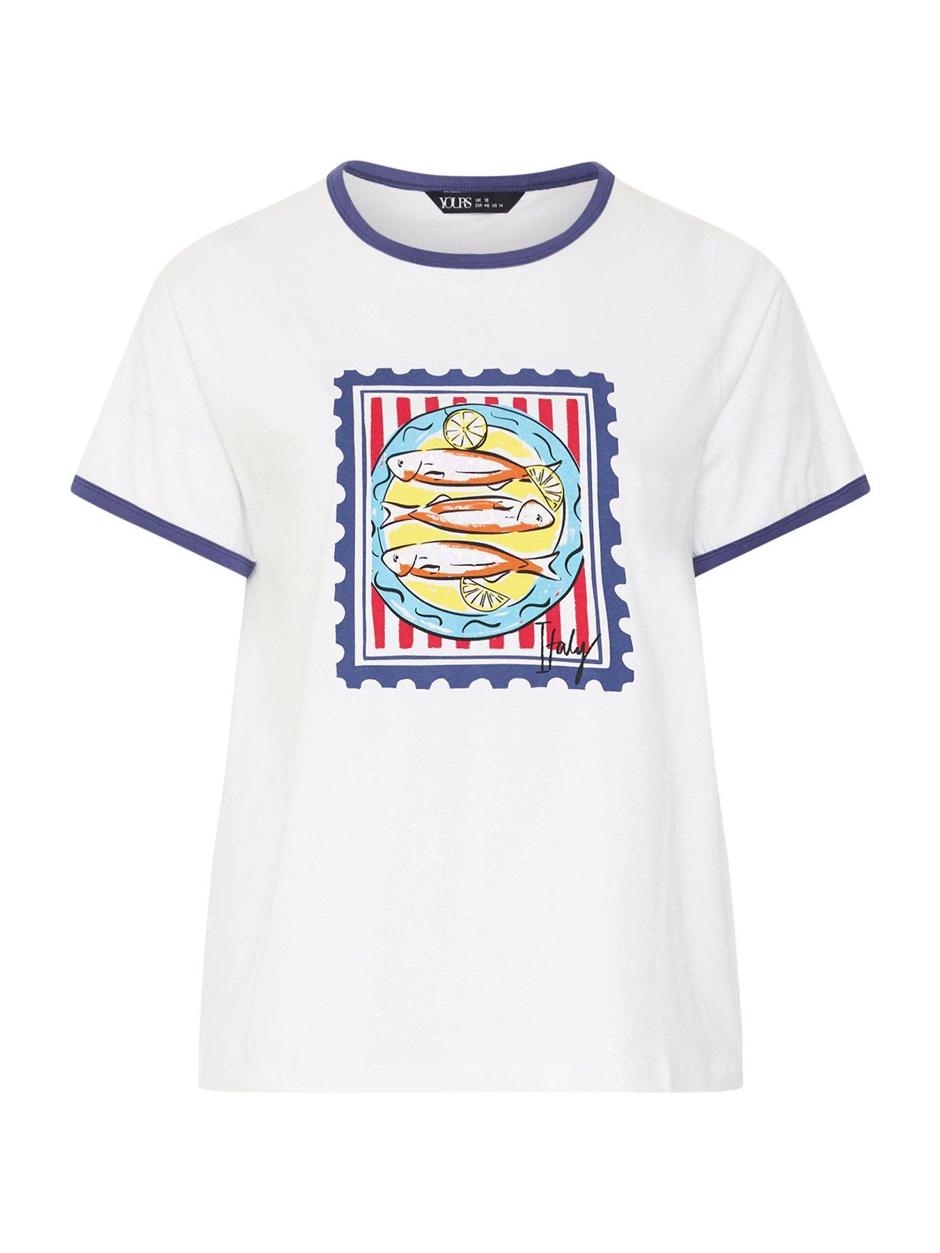 Image 5 of 5 of Yours Curve Placement Ringer T-Shirt - White