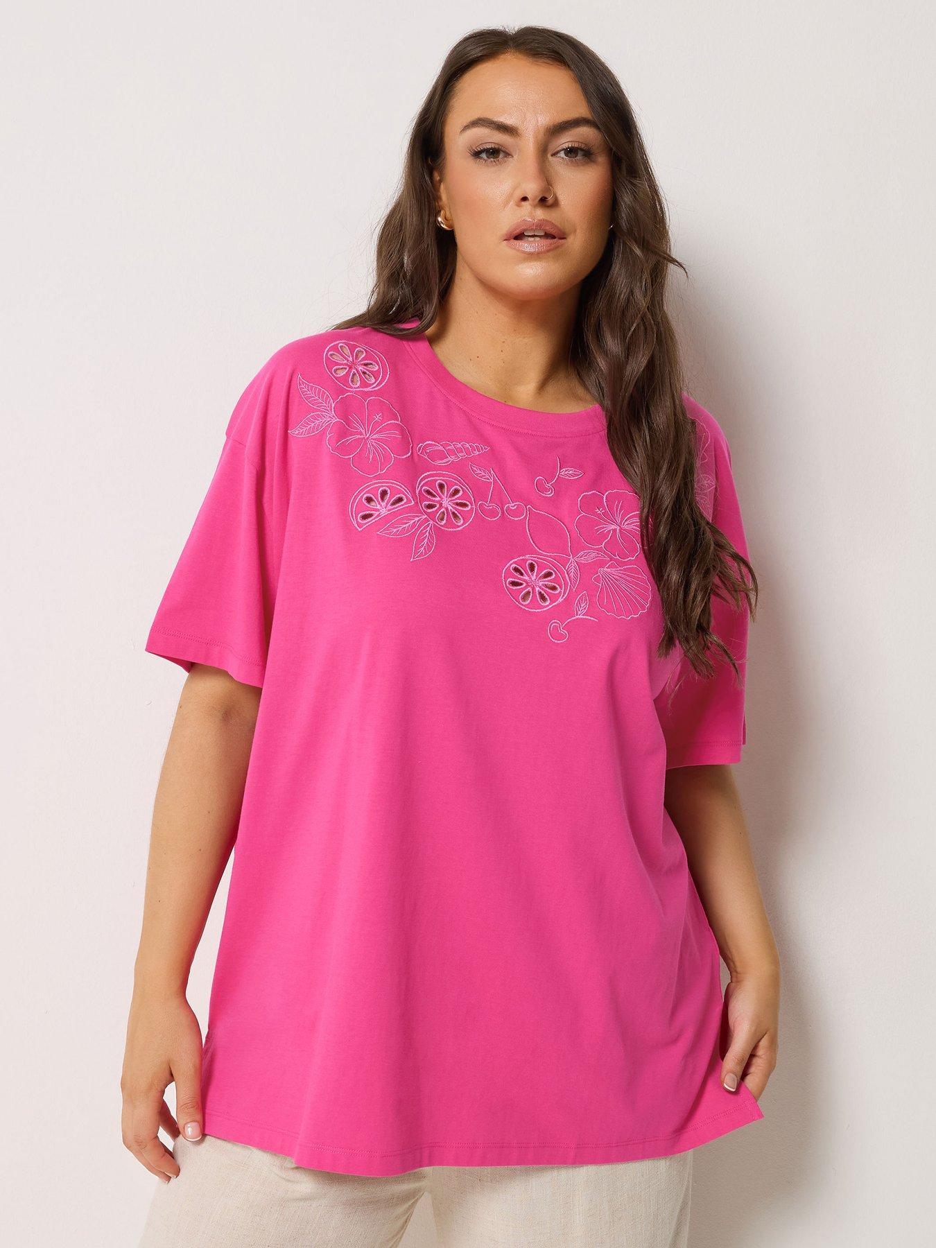 Yours Curve Applique Fruit Print T-Shirt - Pink